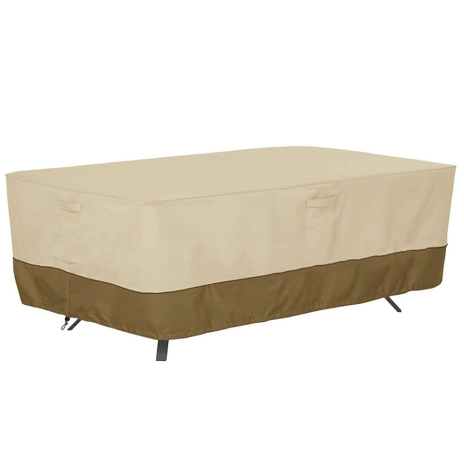 Heavy Duty Waterproof Rectangular Patio Table Cover 70x47x27 Inches - Outdoor Lawn Furniture Protector with Padded Handles, Beige & Brown - Perfect for Backyard, Deck, and Garden Furniture Protection