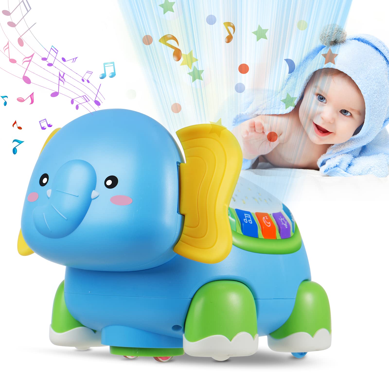Light Up Musical Elephant Toy for Babies 12-18 Months - Crawling & Learning Gift for Toddlers 1-3 Years
