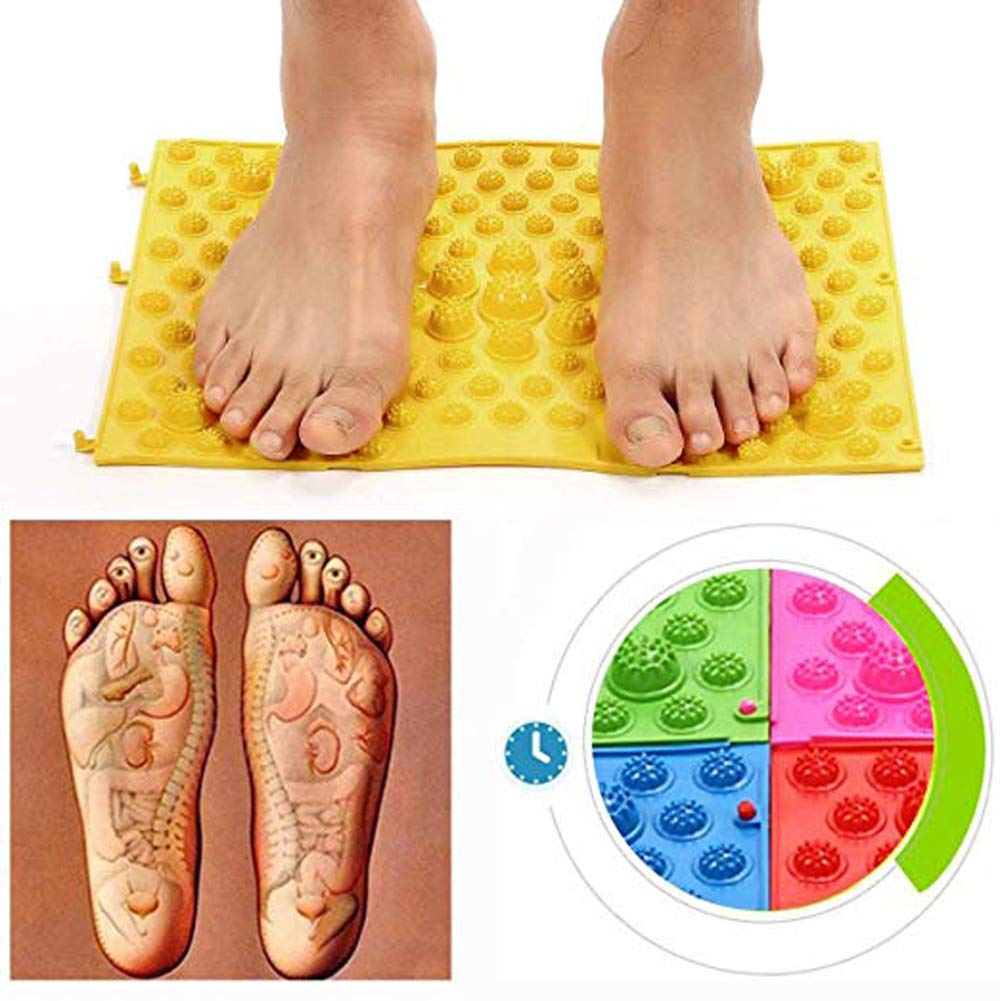 Acupressure Foot Massage Mat with Reflexology Points - 2 Pack Anti-Slip Yoga & Bathroom Mats for Pain Relief, Stress Relief & Improved Circulation - Perfect for Home Spa, Post-Workout Recovery & Relaxation (Yellow)