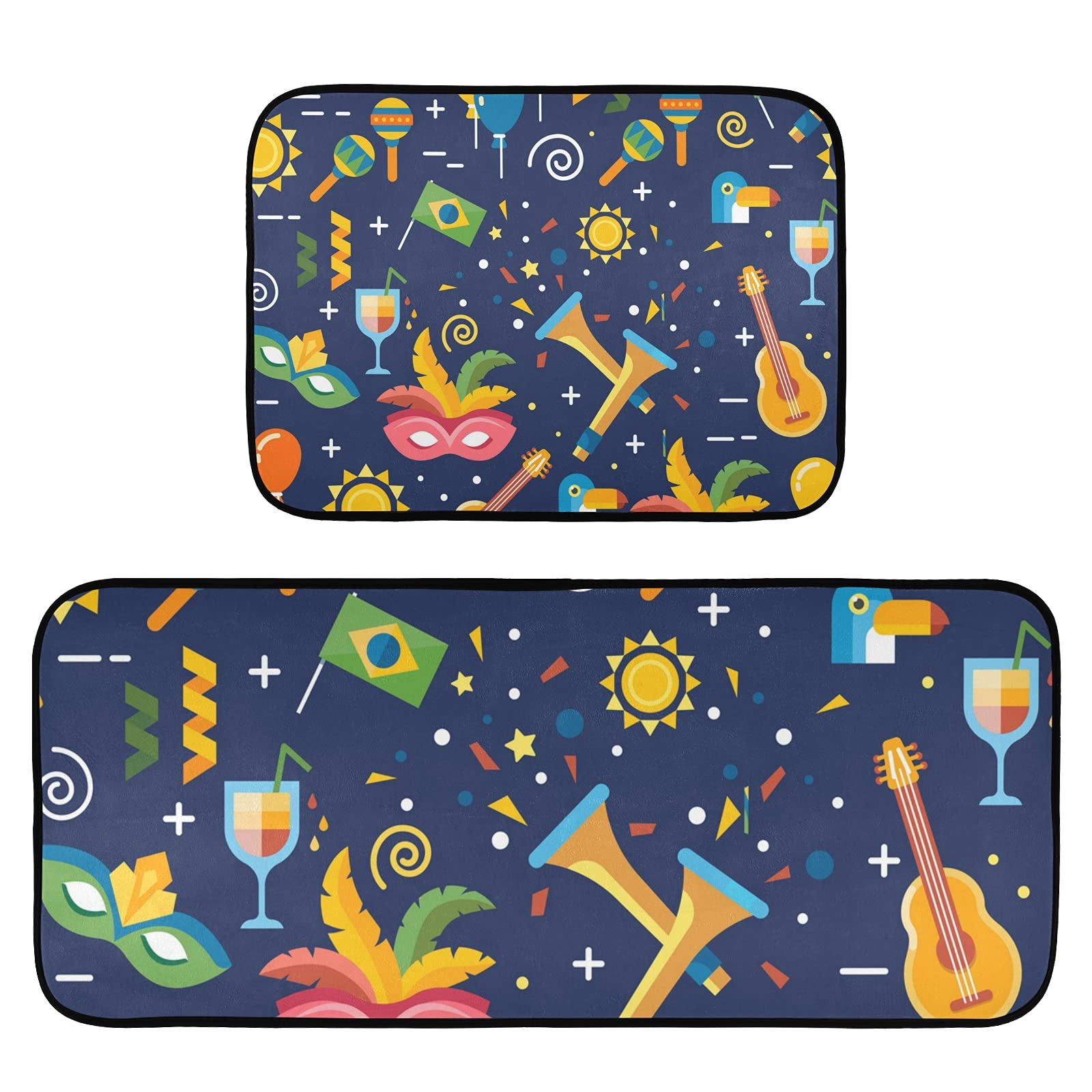 Brazil Carnival Kitchen Mat Set of 2 - Non-Slip Anti-Fatigue Memory Foam Cushioned Rugs for Kitchen, Sink & Office - Comfortable Standing Mats for Home Decor & Floor Protection - Perfect for Cooking, Dishwashing & Long Work Hours