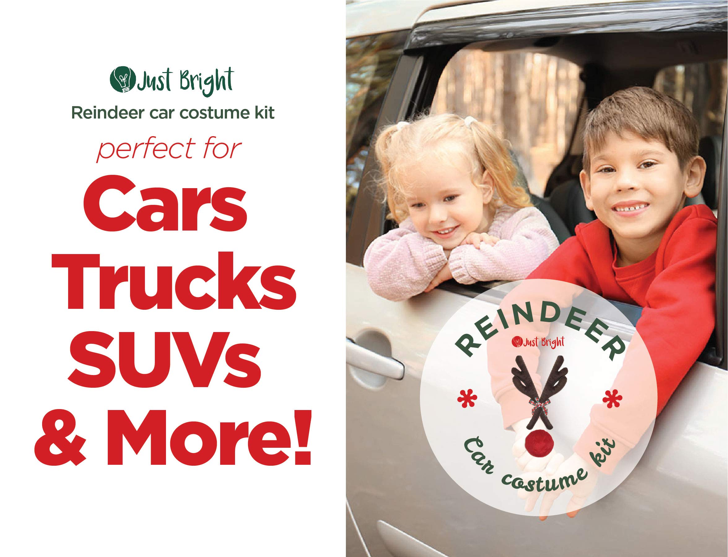 Reindeer Antlers and Nose Rudolph Car Kit - Easy to Install Christmas Car Decor for Windows & Grill - Festive Vehicle Accessories with Jingle Bells & Plush Red Nose - Perfect for Holiday Parades, Christmas Light Tours & Family Road Trips