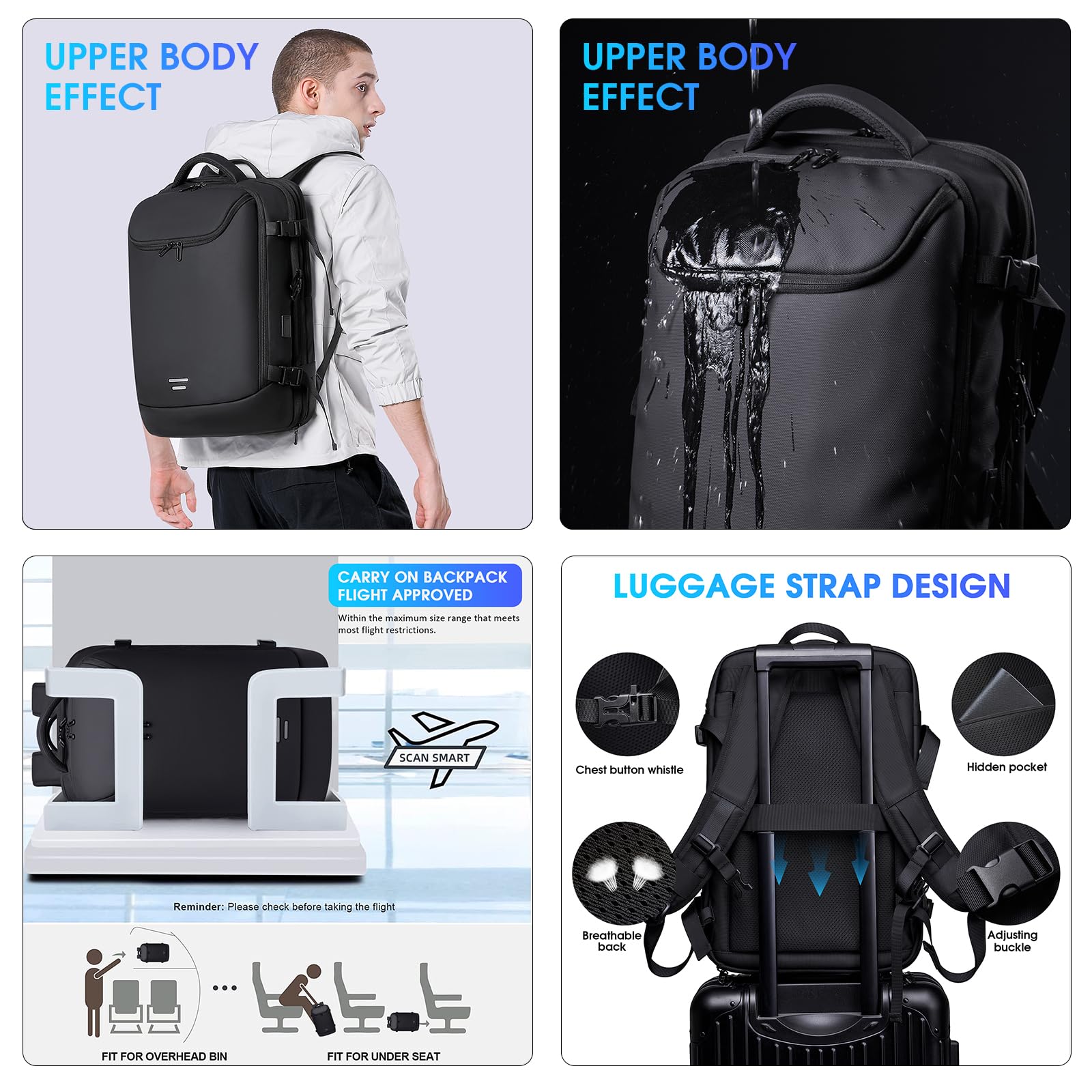 50L Vacuum Compression Backpack with Pump - Air Tight Travel Backpack for Men & Women, Water Resistant USB Charging Business Backpack - Perfect for Camping, Hiking & Business Trips