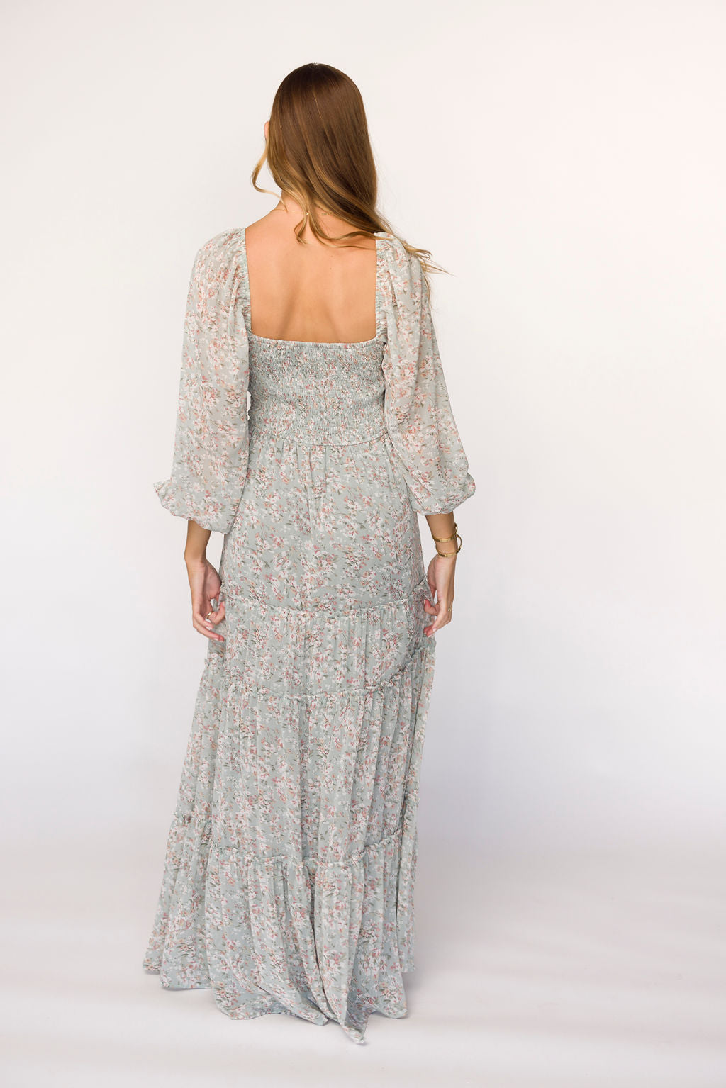 **Daphne Long Sleeve Maxi Dress - Floral Print in Sage, Pink & Ivory | Bump Friendly & Inclusive Sizing (XS-3XL) | Perfect for Maternity, Weddings & Casual Wear**