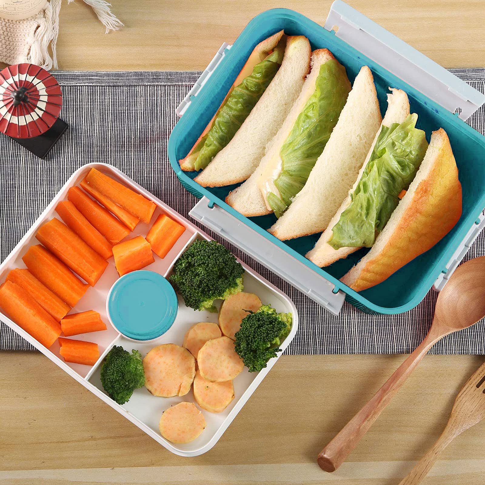 3 Pack 47oz Bento Box Meal Prep Containers with Lids - Reusable Salad Lunch Box with Removable Tray & Dressing Pots - Microwave Safe Food Storage for Kids & Adults - Perfect for Office Lunch, Picnics & Meal Prepping