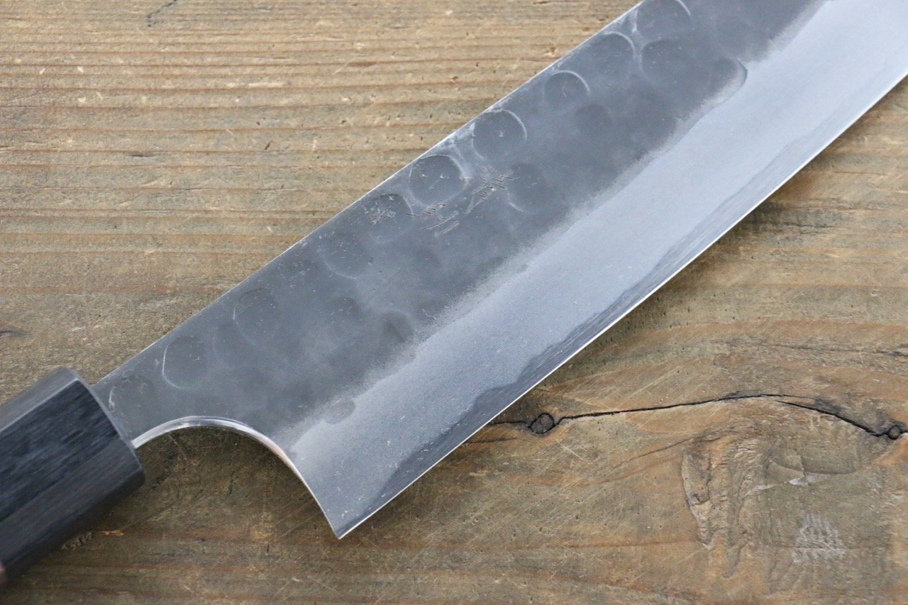 Premium Seisuke Blue Steel No.2 Hammered Kurouchi Gyuto Japanese Chef Knife 210mm with Shitan Handle - Perfect for Sushi, Meat Cutting & Professional Kitchen Use
