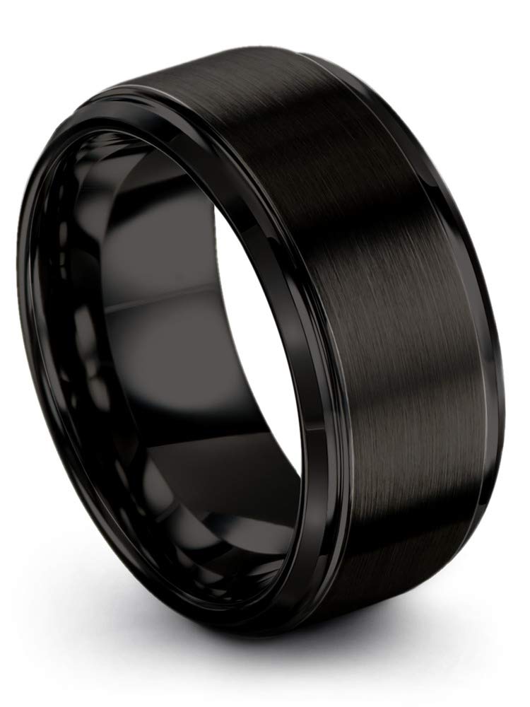 10mm Tungsten Carbide Wedding Band Ring for Men & Women - Blue Black Interior, Step Bevel Edge, Brushed/Polished Finish - Custom Engraved Anniversary & Engagement Ring - Perfect for Weddings, Proposals & Special Occasions