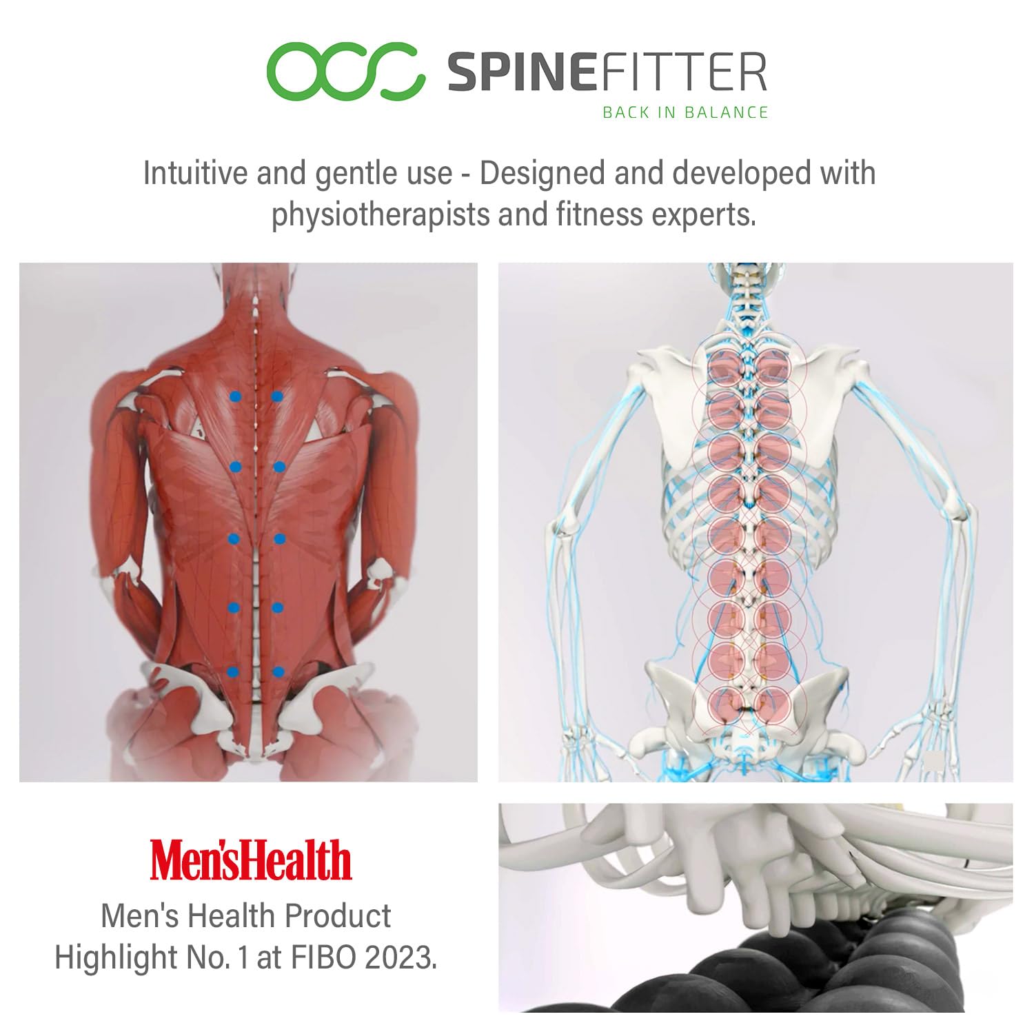 SPINEFITTER by SISSEL - Black Back Massager & Posture Corrector | Spinal Tension Relief Device for Yoga, Pilates & Home Use | Professional Back Pain Therapy Tool for Relaxation & Balance Training