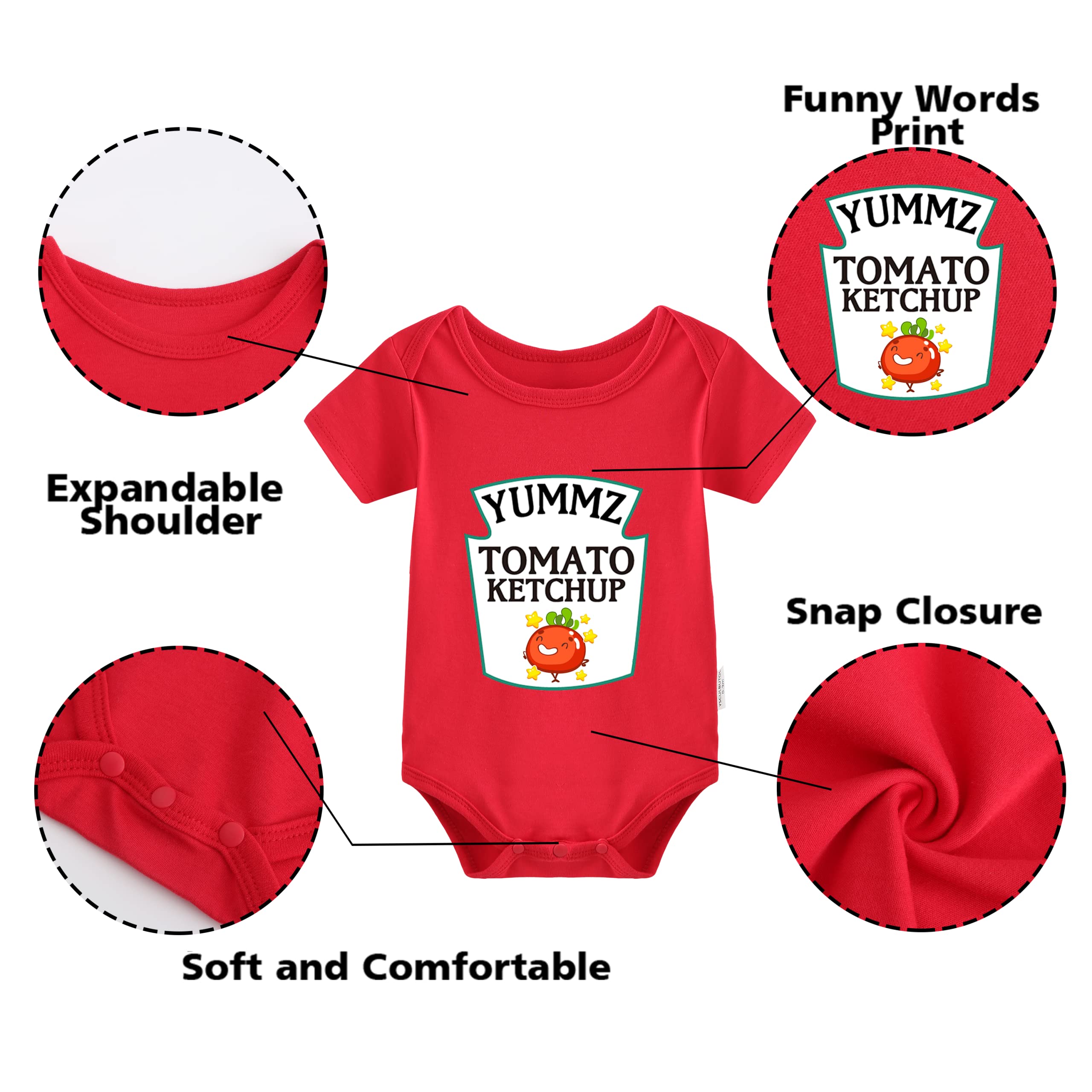 YSCULBUTOL Funny Baby Twins Bodysuit - Ketchup & Mustard Matching Outfits for Baby Girls, Short Sleeve Romper Set | Perfect for Twin Photoshoots, Sibling Matching Outfits & Family Events