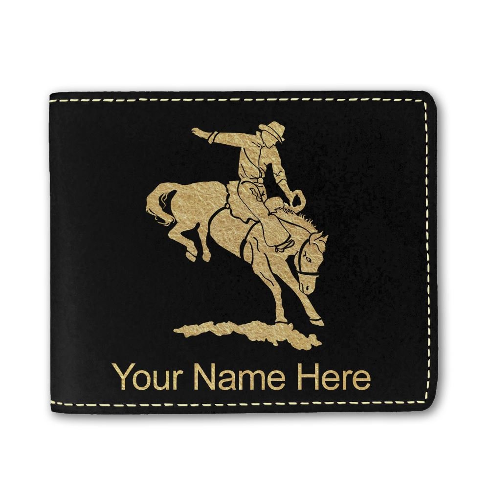 Custom Engraved Faux Leather Wallet for Men - Bronco Rider Design - Perfect Gift for Cowboy Enthusiasts & Western Style Lovers