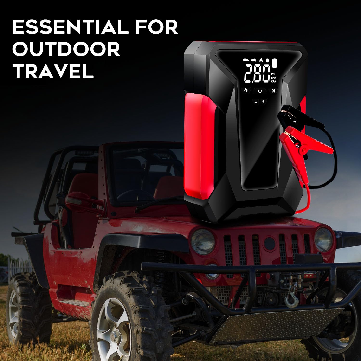 4000A Peak Car Jump Starter with Air Compressor - 12V Portable Battery Booster for Gas (Up to 10L) & Diesel (8.5L) Vehicles - Emergency LED Light, Power Bank & Leather Storage Bag Included - Perfect for Roadside Emergencies, Camping & Winter Travel