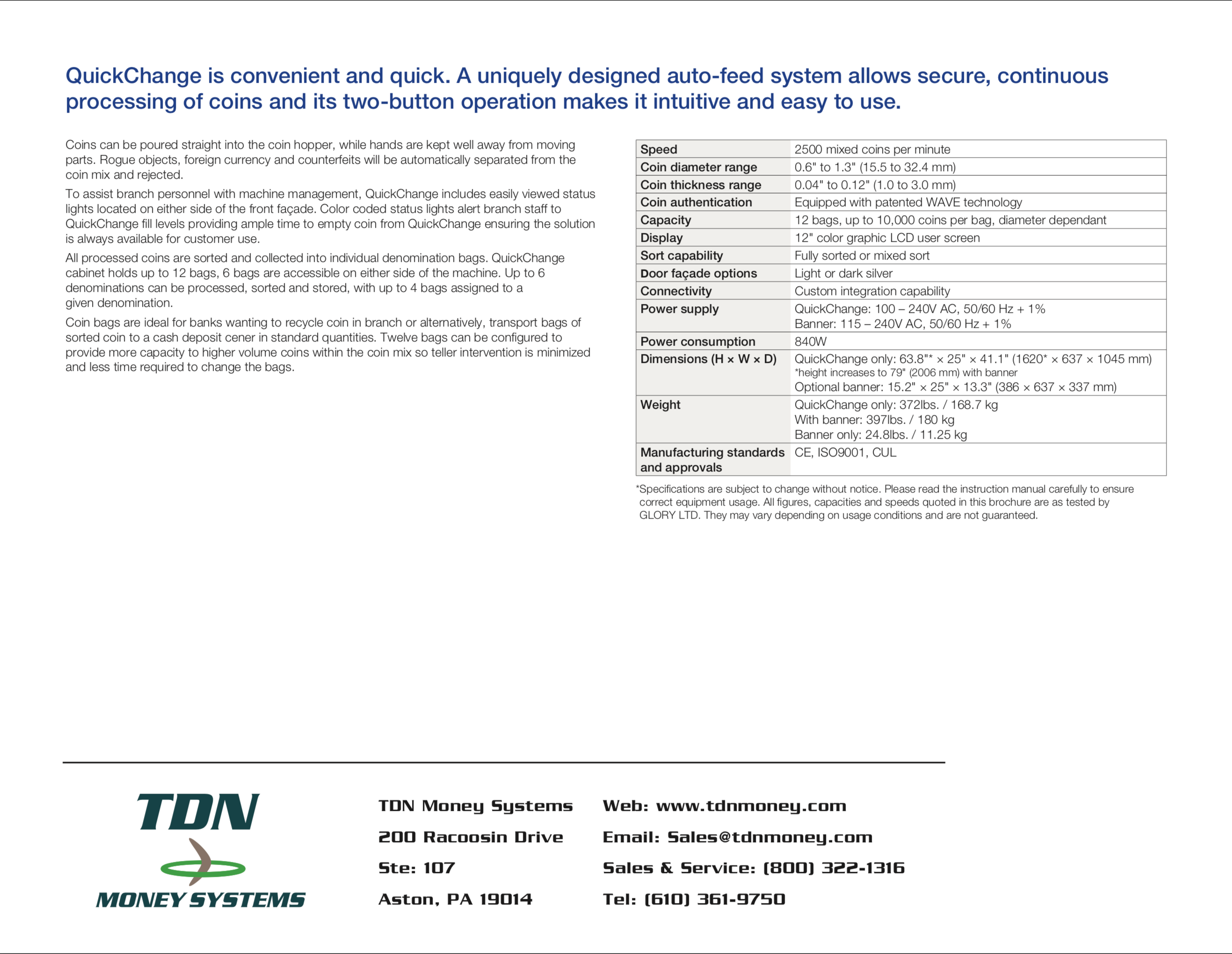 QuickChange Self-Service Coin Deposit Machine - Fast & Easy Coin Counting for Banks, Retail Stores & Laundromats | Perfect for Small Business Cash Management