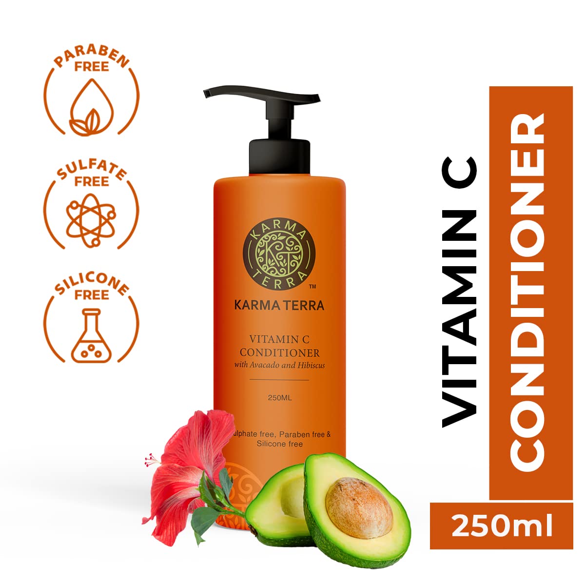 KARMA TERRA Professional Hair Conditioner with Avocado & Hibiscus - Hair Fall Control, Damage Repair, Ultra Smoothing & Frizz Free for Men & Women (250ml) - Perfect for Dry, Damaged Hair & Daily Hair Care Routine