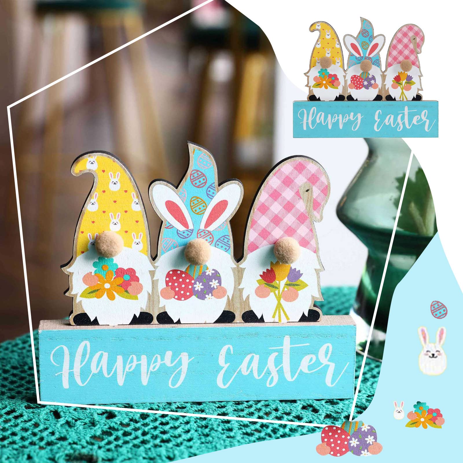 Colorful Faceless Wooden Easter Doll Decorations - Hand-Painted Easter Ornaments for Home, Party & Easter Egg Hunt Decor