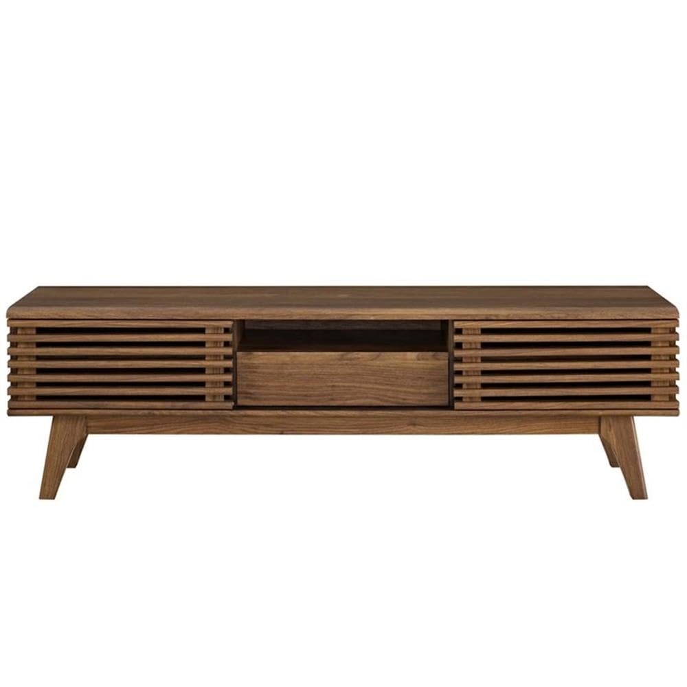 Allora 2-Shelf Modern Walnut Wood TV Stand for 55-59 Inch Flat Screen TVs - Entertainment Center with Storage for Living Room, Bedroom & Home Theater