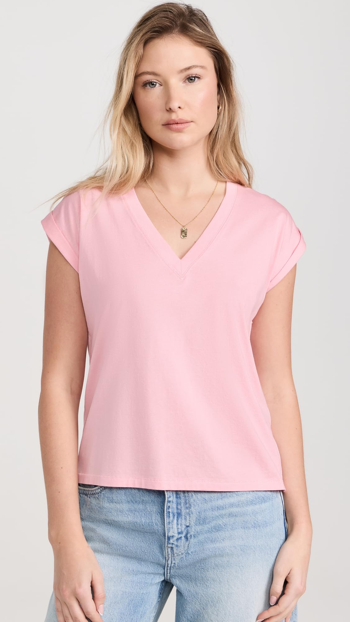 FRAME Women's Easy V-Neck T-Shirt - Soft Cotton Casual Tee for Everyday Wear | Perfect for Work, Weekend & Layering