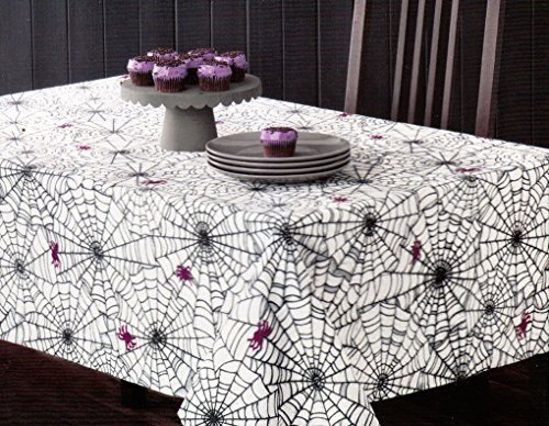Halloween Spider Web Tablecloth - White, Black, and Purple Design for Spooky Decor - Perfect for Halloween Party, Dinner Table, and Themed Events