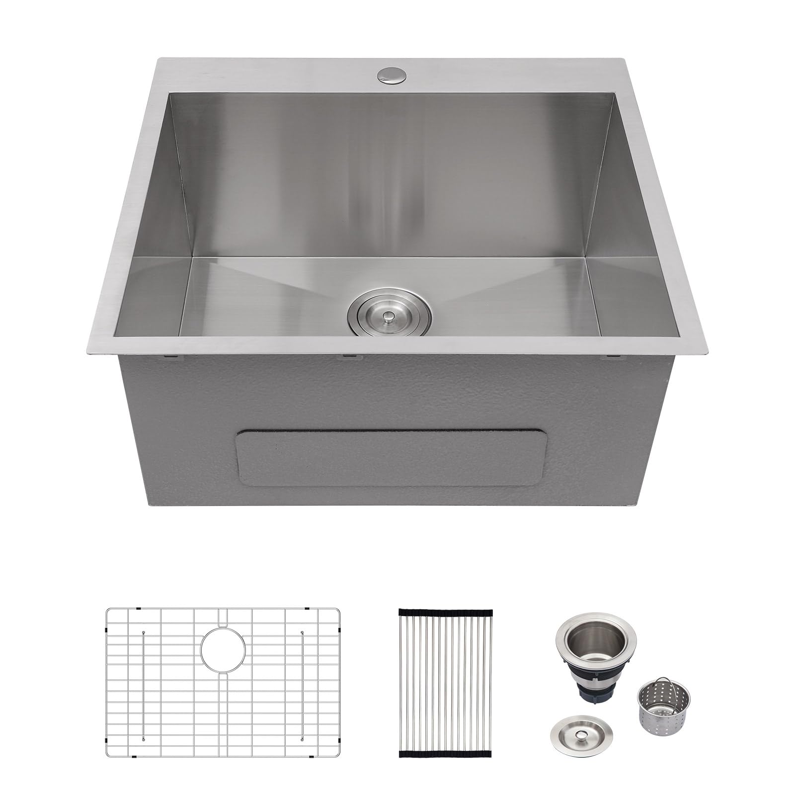 Logmey 25x22 Inch Drop-In Laundry Sink - 16 Gauge Stainless Steel Topmount Utility Sink, 12 Inch Deep Single Bowl for Laundry Room | Perfect for Washing Clothes, Cleaning Pets, and Garden Tools (25x22x12 Inches)