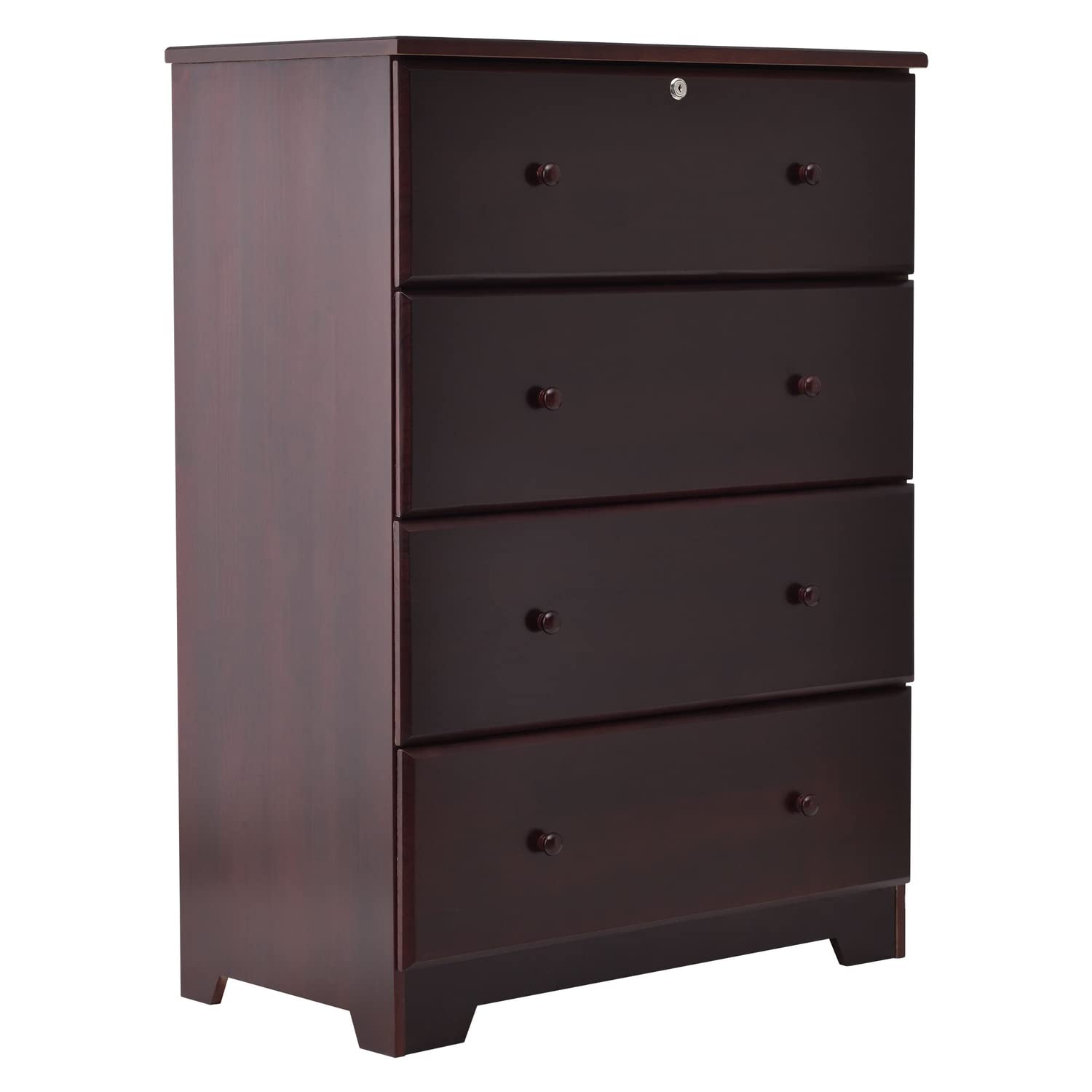 Better Home Products Isabela Solid Pine Wood 4-Drawer Chest Dresser in Mahogany Finish - Perfect for Bedroom, Nursery, or Closet Storage Organization