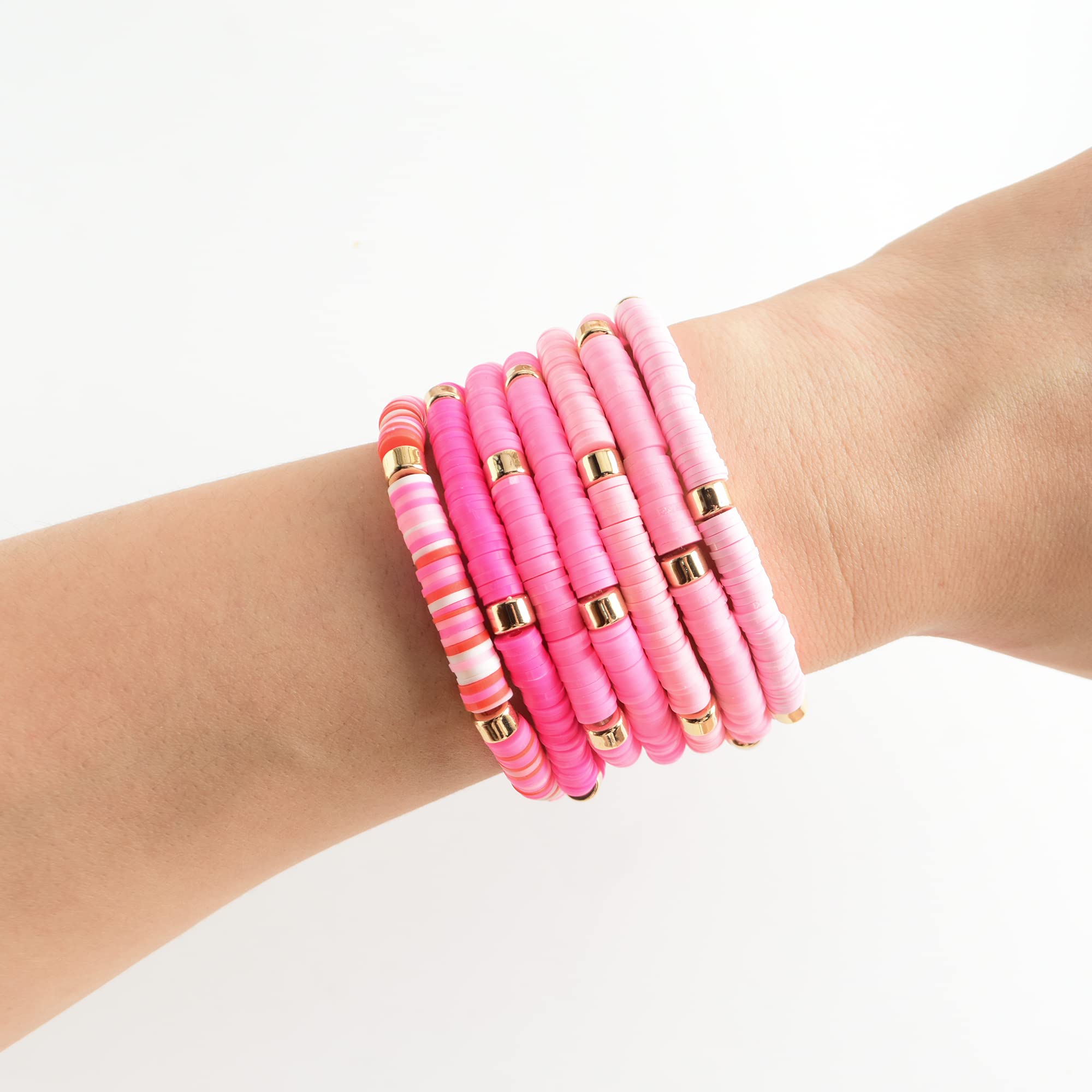 Stylish Heishi Clay Bead Bracelet Set for Women - Stackable Vinyl Disc Polymer Beaded Stretch Bracelets - Bohemian Summer Jewelry for Beach, Festival & Everyday Wear