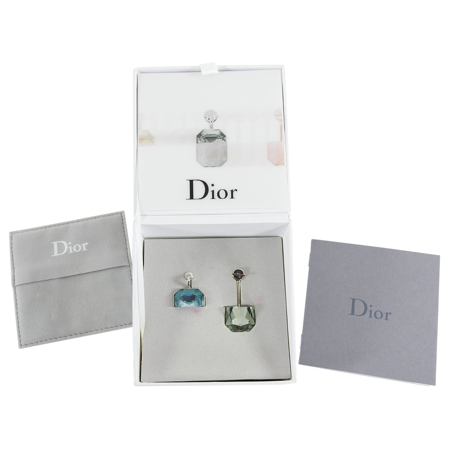 Christian Dior Cruise 2015 Blue & Grey Crystal Half Earrings - Elegant Statement Jewelry for Parties, Weddings & Special Occasions