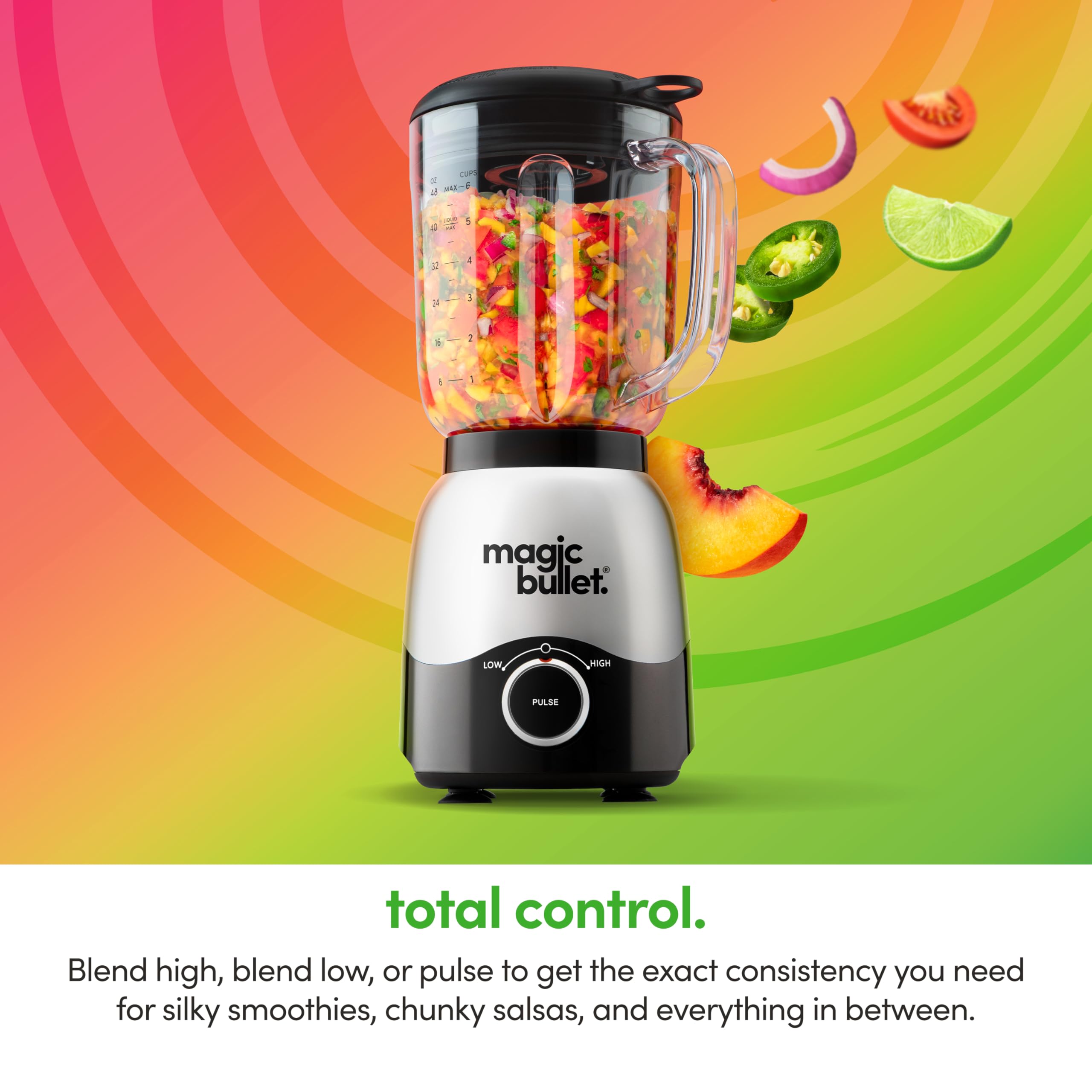 Magic Bullet Blender 48oz Pitcher with Simple Speed Dial - MBF50100 | Compact Personal Blender for Smoothies, Shakes & Food Prep | Perfect for Kitchens, Offices & Small Spaces