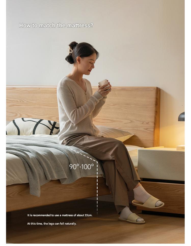 Solid Oak and Ash Wood Nordic Minimalist Floating Bed Frame - Perfect for Modern Bedroom, Guest Room, and Loft Decor
