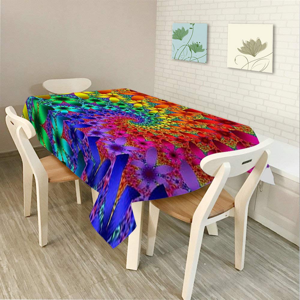 Vibrant Tie Dye Rainbow Spiral Fractal Tablecloth - 52x70 Inch Decorative Rectangle Table Cover for Dining, BBQ, Picnic & Coffee Tables | Waterproof & Wrinkle-Resistant for Indoor/Outdoor Use