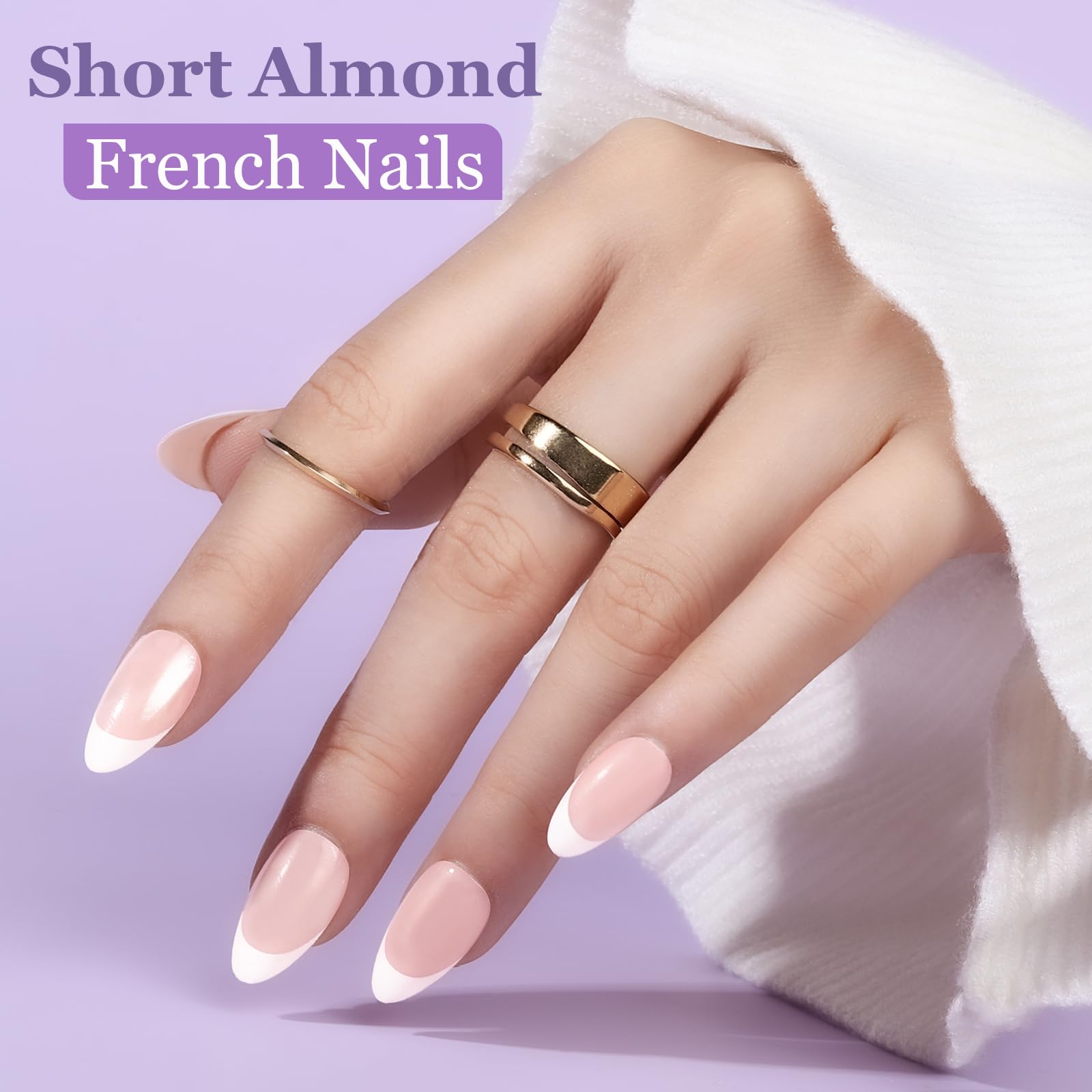 Short French Tip Press on Nails - 15 Sizes Almond Fake Nails with Gel Finish | Perfect for Daily Wear, Parties & Special Occasions