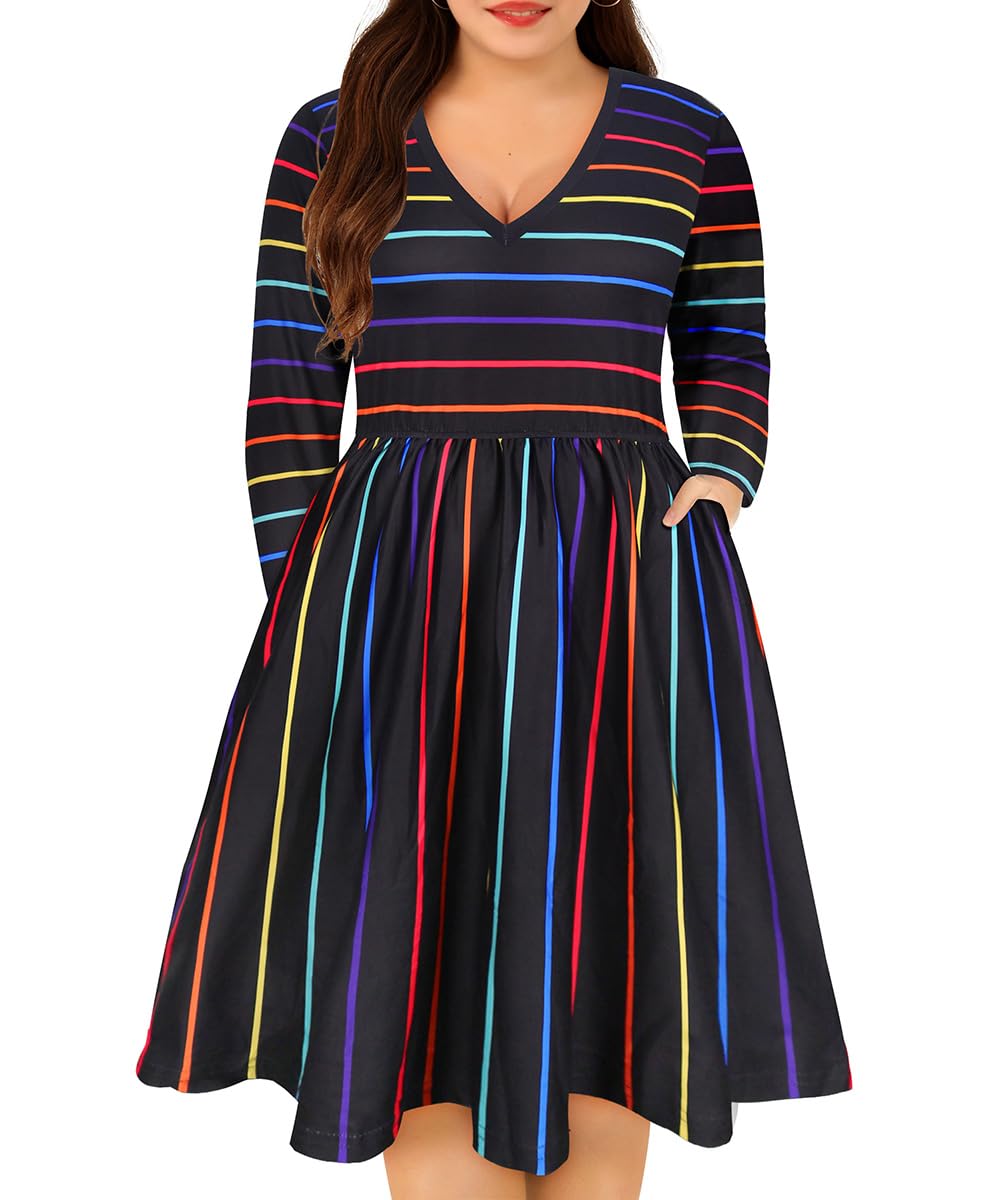 **Plus Size Dresses for Women - CARCOS Curvy Crew Neck & V-Neck Long Sleeve Knee-Length Fall Winter Dress with Pockets (XL-5XL) | Casual Office Wear & Holiday Outfits**