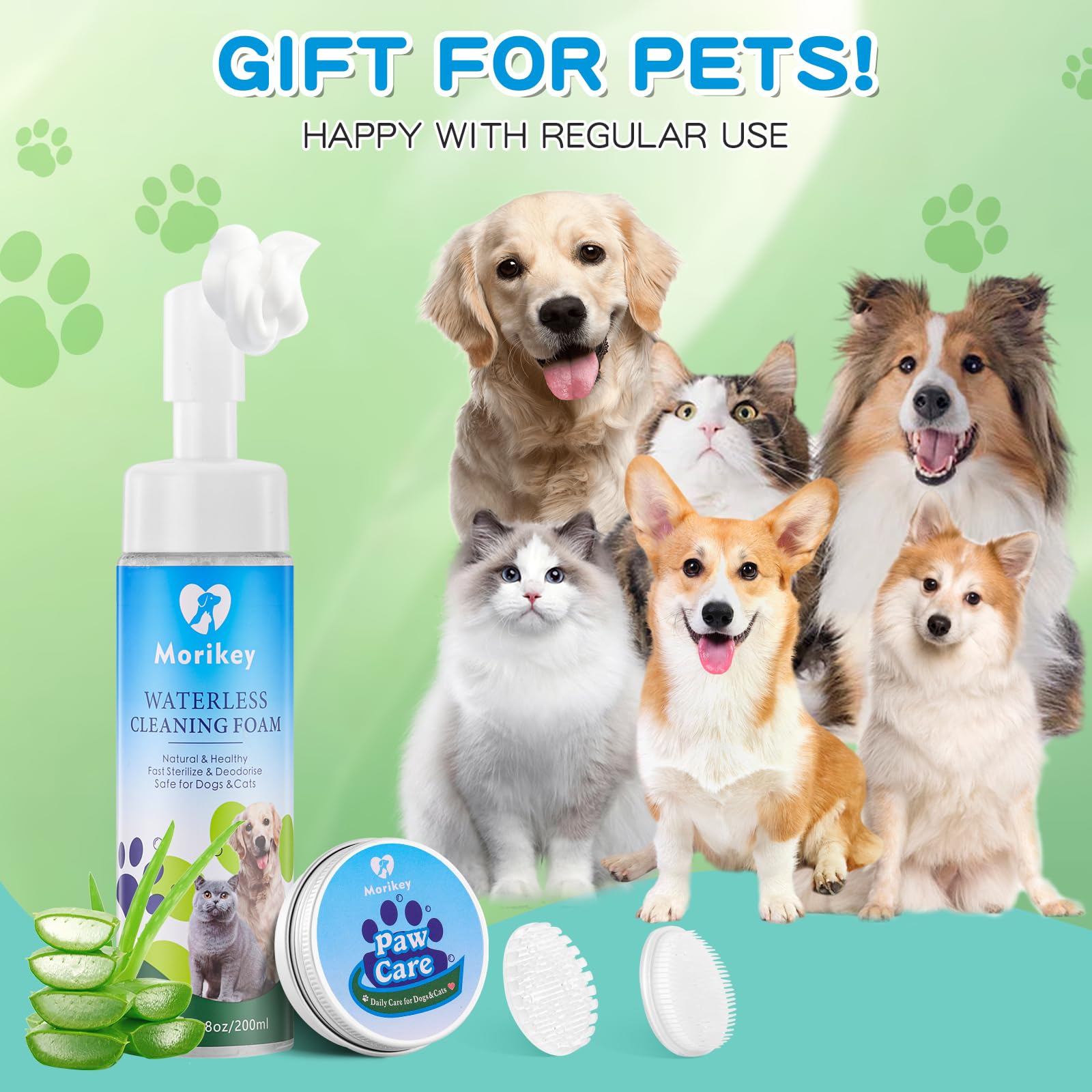 Morikey No-Rinse Dog Paw Cleaner with Brush & Balm - Waterless Pet Shampoo for Quick Cleaning