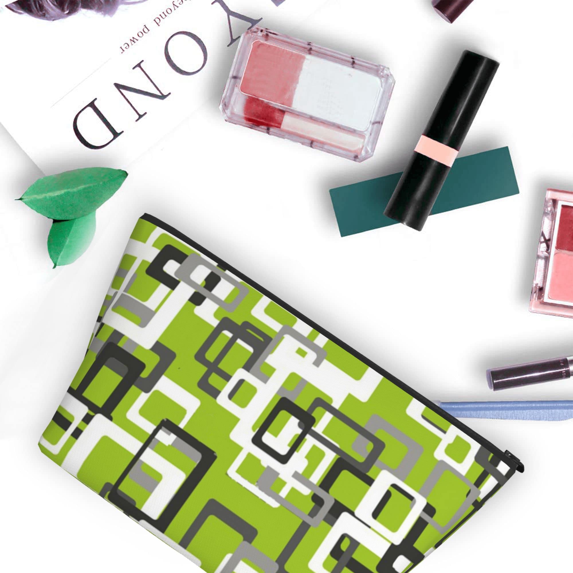 SWEET TANG Travel Toiletry Bag with Zipper - Small Makeup Pouch for Women, Waterproof Cosmetic Organizer in Lime Green, Black, Gray & White - Perfect for Weekend Getaways, Gym, Air Travel & Daily Essentials Storage