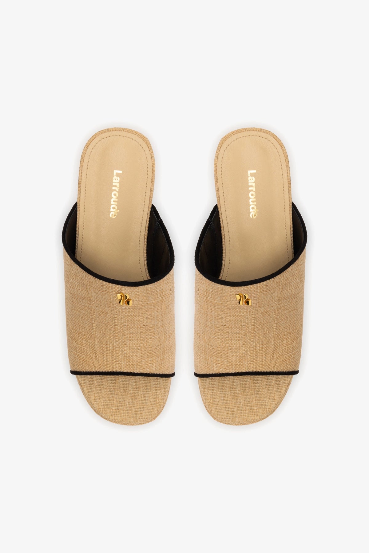 Charli Mule Sandals in Beige Raffia with Black Leather Trimming - Comfortable Summer Slides for Women, Perfect for Beach, Poolside & Casual Outings