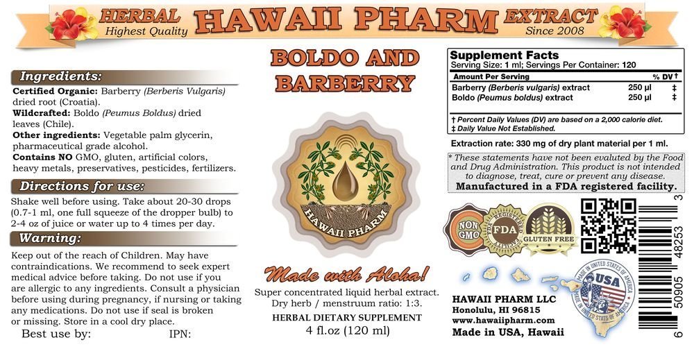 **Organic Boldo & Barberry Liquid Extract - Peumus Boldus & Berberis Vulgaris Tincture Supplement - 2x32 oz Unfiltered - Supports Liver & Digestive Health - Perfect for Herbal Remedies & Detox**