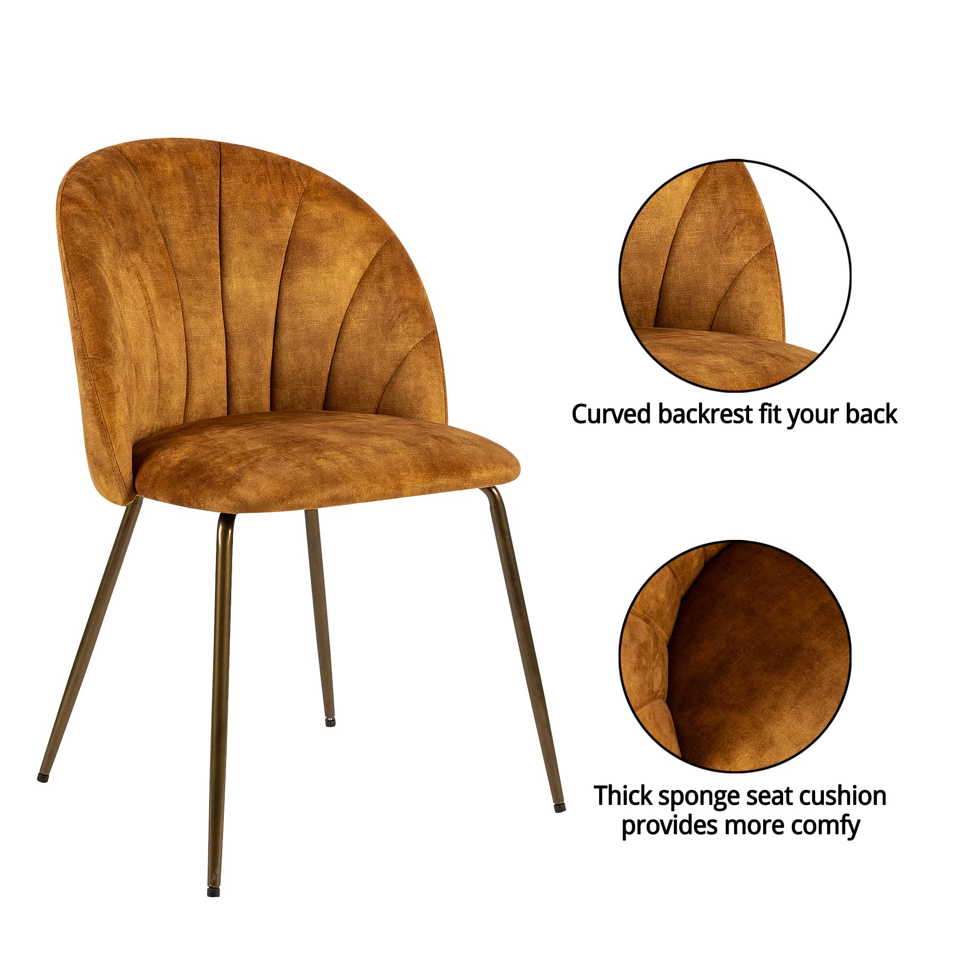 Velvet Brown Dining Chairs with Brass Legs - Mid Century Modern Upholstered Accent Chairs Set of 4 for Kitchen, Living Room & Dining Room - Perfect for Entertaining & Home Decor