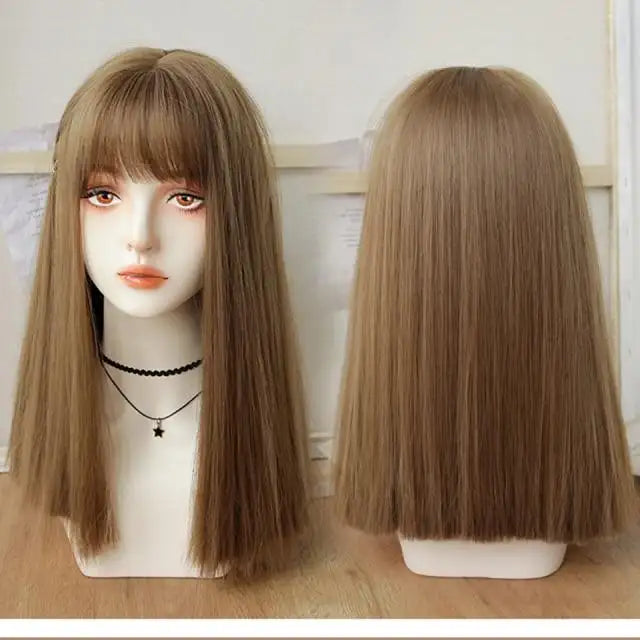 Straight Bob Wig with Bangs - Natural Synthetic Hair Wig for Women - Perfect for Cosplay, Daily Wear & Costume Parties