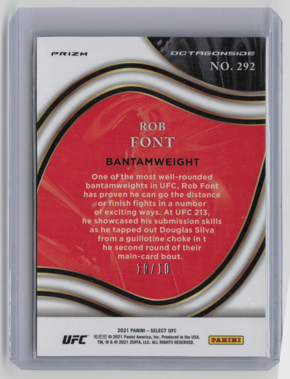2021 Panini Select UFC Rob Font Octagonside Gold Parallel 10/10 #292 - Rare Trading Card for UFC Collectors & Sports Memorabilia Enthusiasts