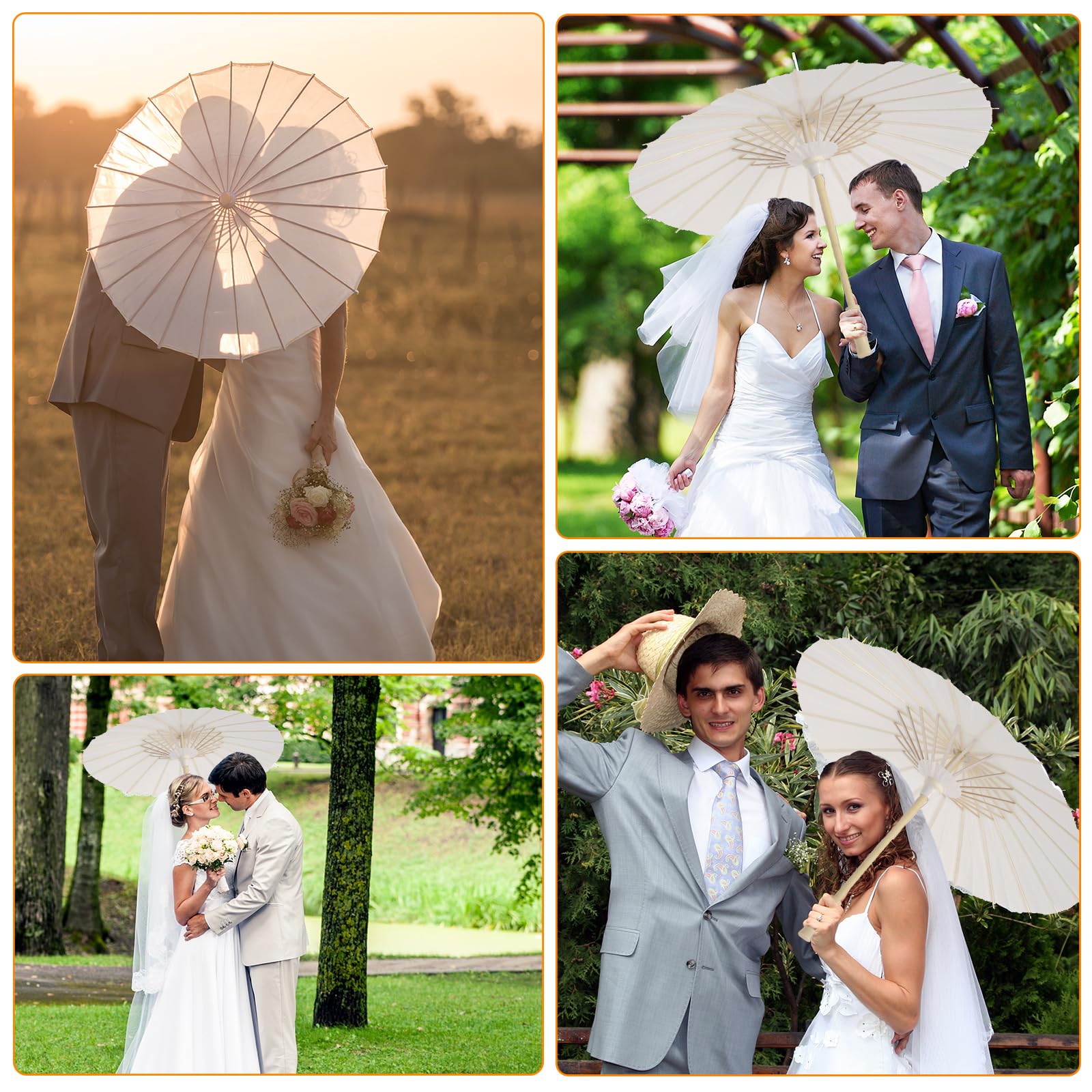 24 Pack 33 Inch White Chinese Paper Umbrellas - Handmade Oil Paper Parasols for DIY Painting, Wedding Decor, Bridal Shower, Party Backdrop & Photo Props | Perfect for Asian-Themed Events, Garden Parties & Home Decoration