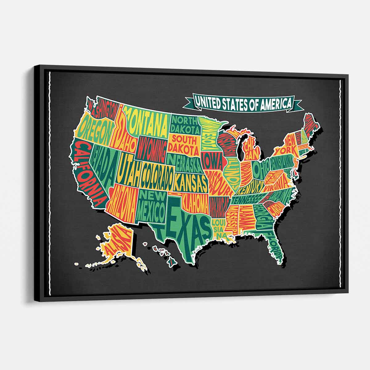 Vibrant Multi-Color USA Map Wall Art Canvas Print - Perfect for Home Decor, Office & Classroom (Style 8846) | Durable Framed American Map Poster for Living Room, Bedroom or Gift