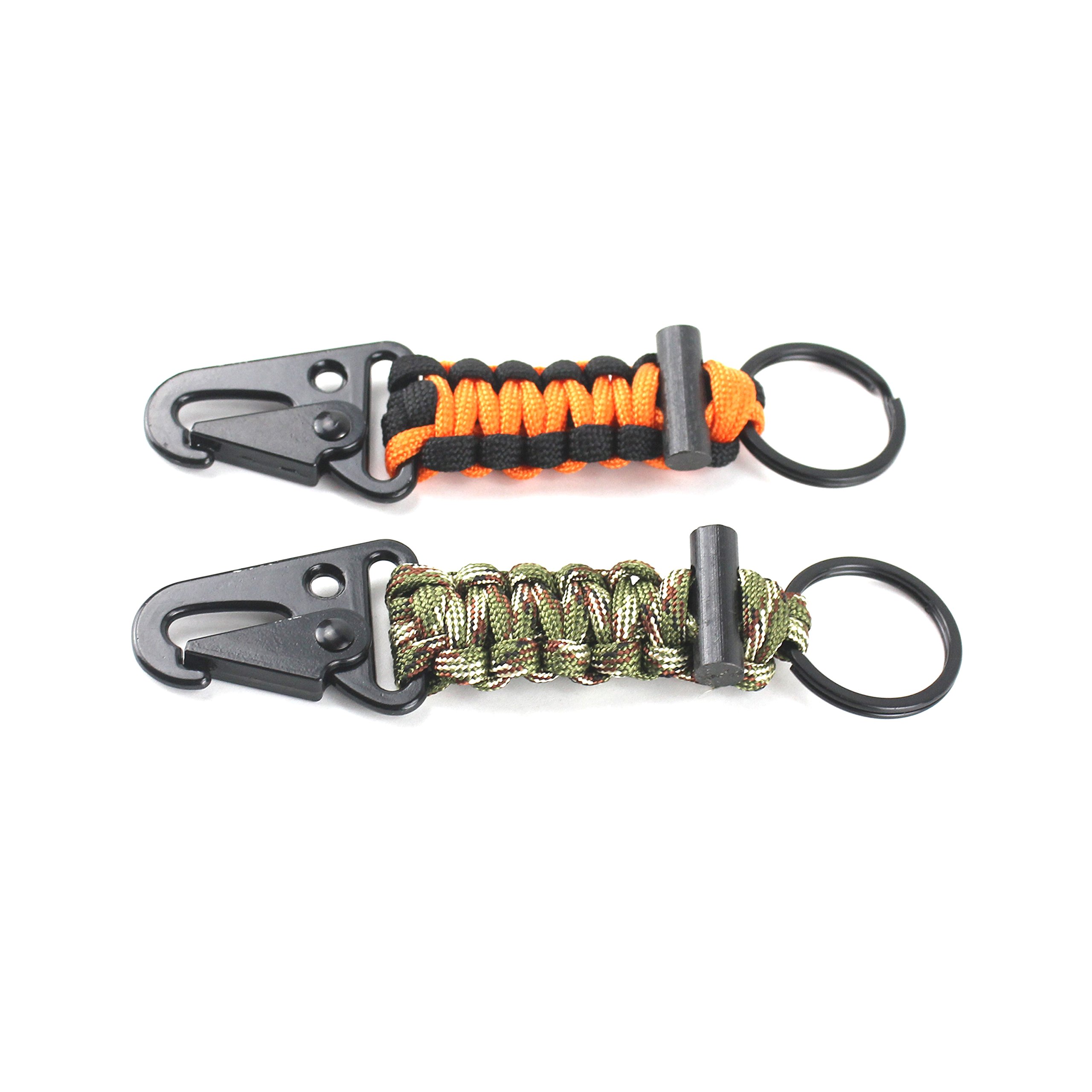 Paracord Keychain Carabiner 2PCS Pack - Heavy Duty Survival Paracord Lanyard with Fire Starter for Outdoor Camping, Hiking & Emergency Preparedness