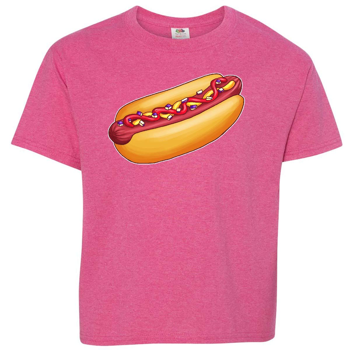 Inktastic Hot Dog Graphic Tee with Mustard Onions Ketchup Print - Youth T-Shirt for Casual Wear, Summer Outfits & Fun Food Lovers