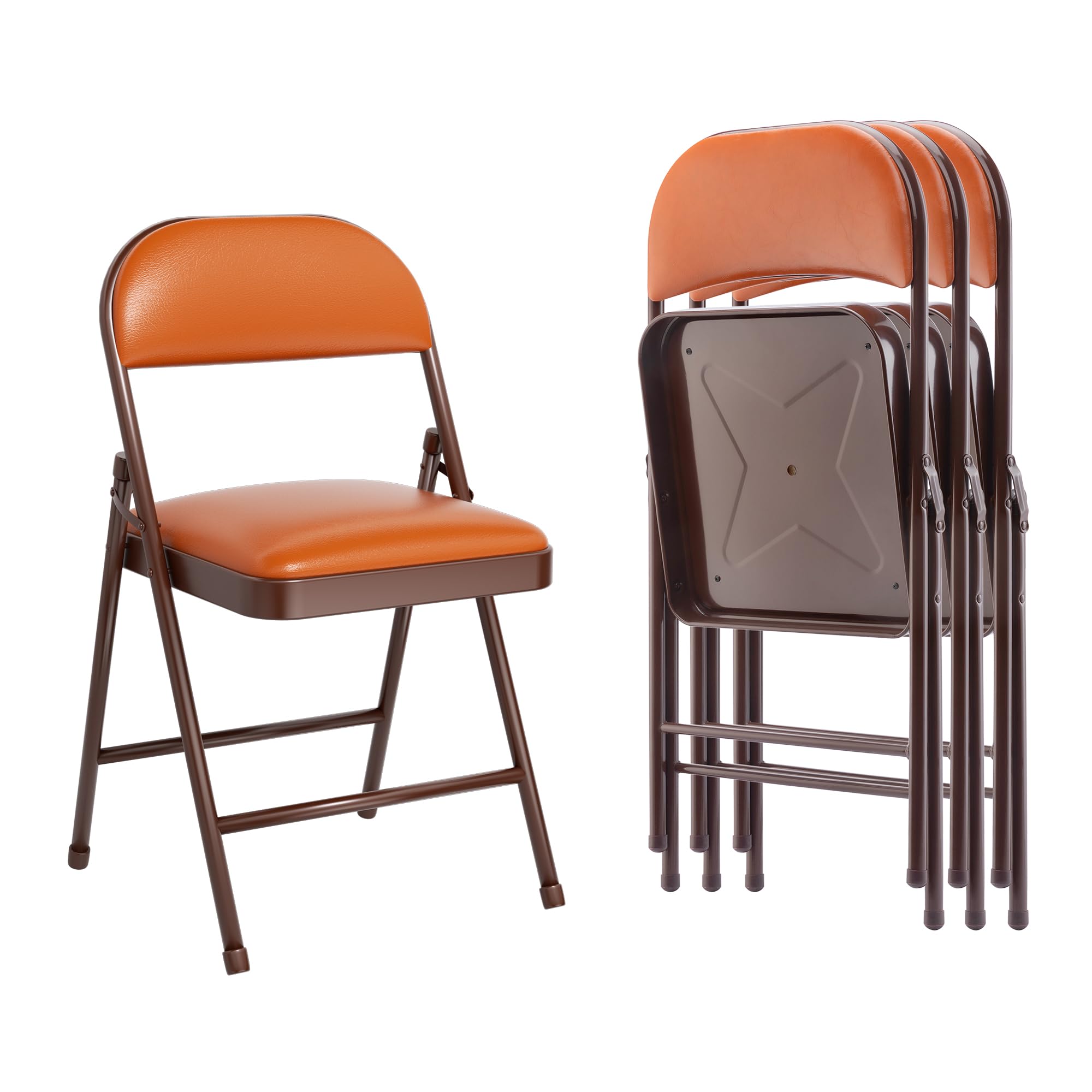 SKOK 4 Pack Padded Folding Chairs with Upholstered Seat & Back Cushion - Stackable Metal Frame Foldable Chairs for Indoor Outdoor Use - Perfect for Weddings, Parties, Events, Banquets & Home Decor