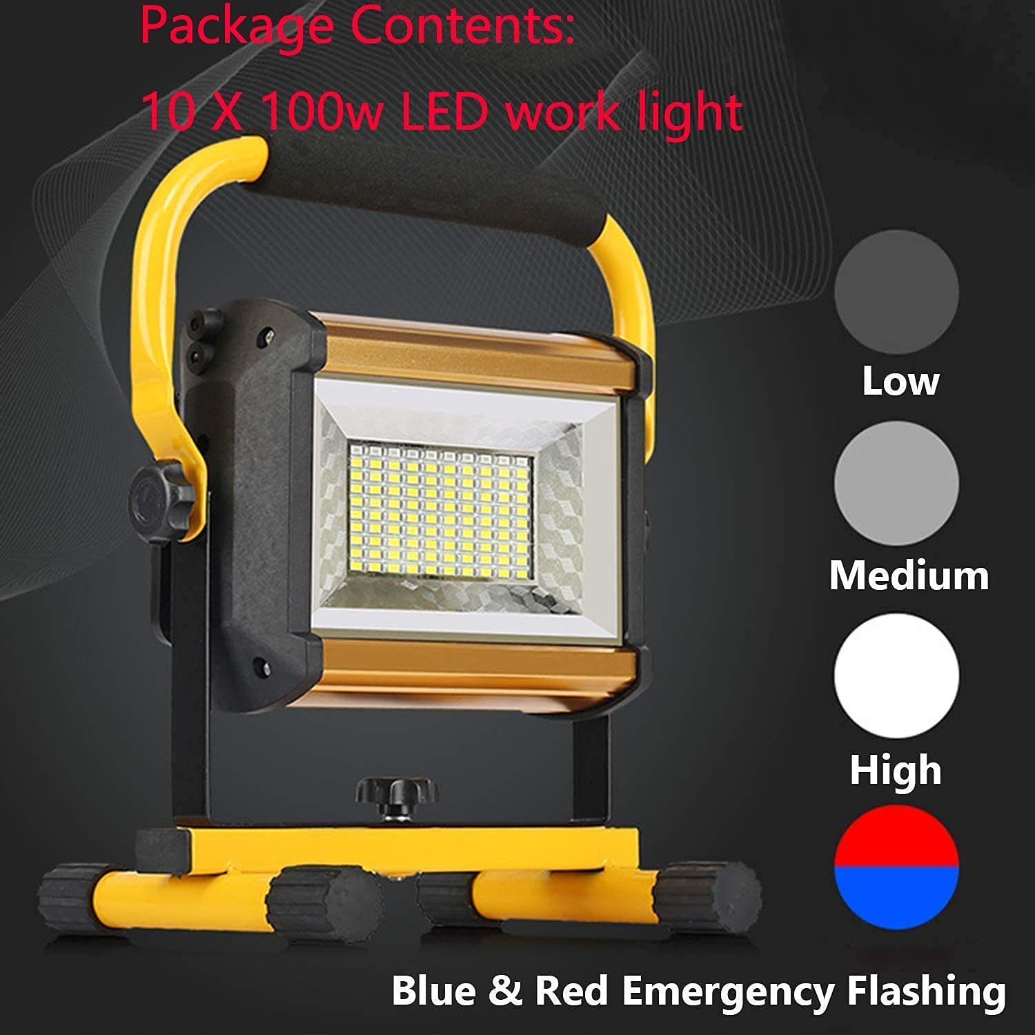 KEppd 8000LM Rechargeable LED Work Light - 100 LED Flood Light (Equivalent to 1000W) Waterproof Portable Lighting for Camping, Hiking, Auto Repair & Outdoor Activities
