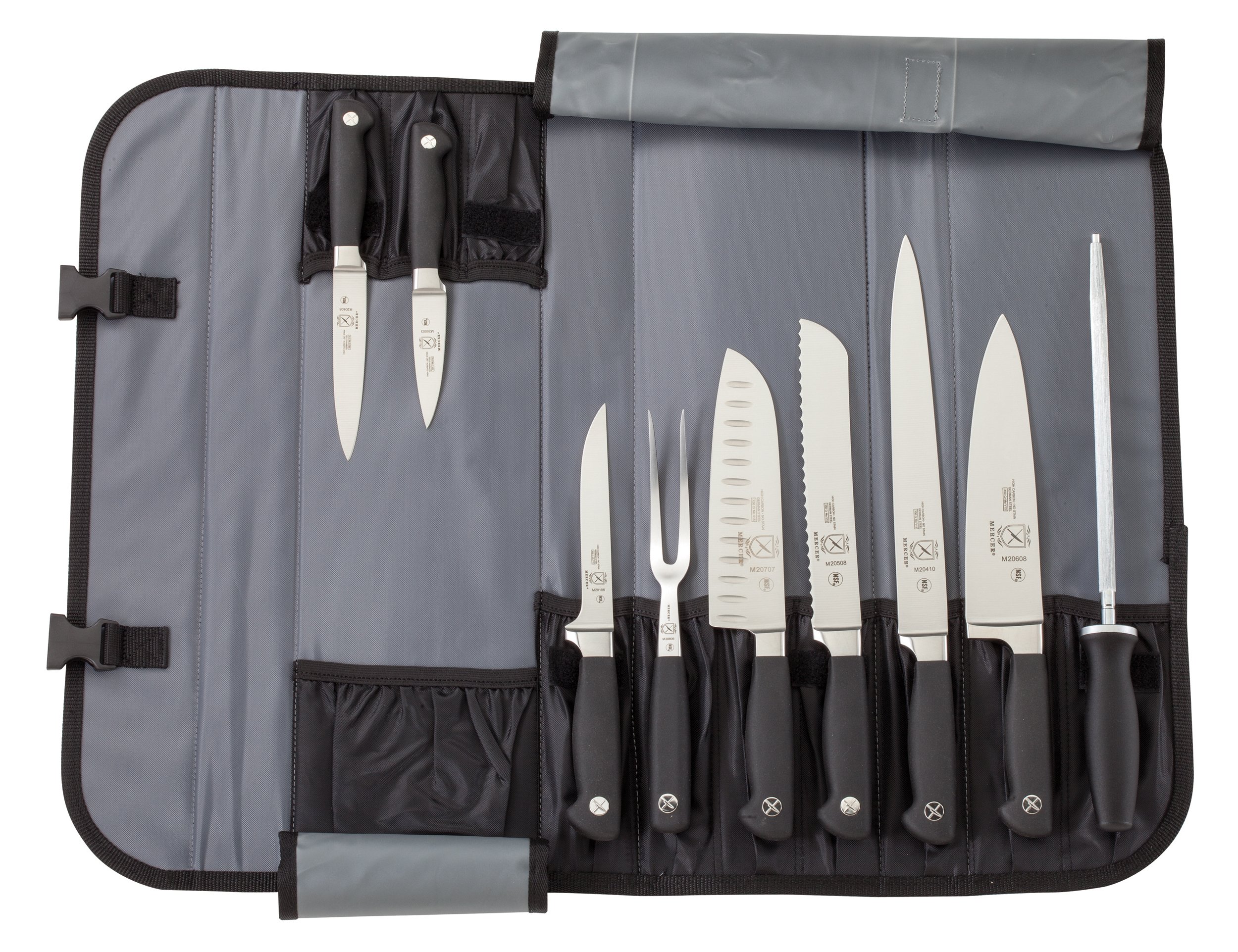 Mercer Culinary Genesis 10-Piece Forged Knife Set with Wooden Storage Case - Premium Kitchen Knives for Professional Chefs & Home Cooking - Perfect for Slicing, Dicing & Food Preparation