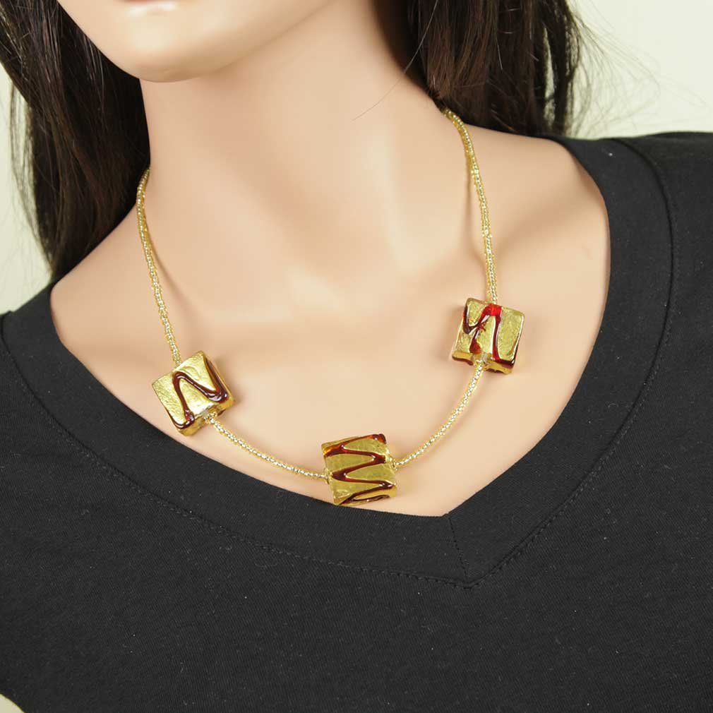 Venetian Murano Glass Royal Red Square Pendant Necklace - Handcrafted Italian Jewelry for Women, Elegant Gift for Special Occasions