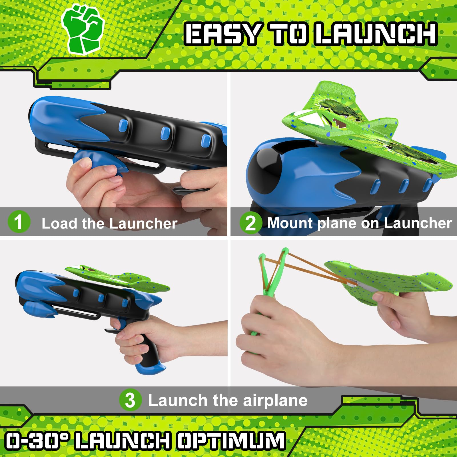Fuwidvia 6 Pack LED Foam Airplane Launcher Toys for Kids - Outdoor Flying Fun for Boys & Girls Ages 3-12, Birthday Gift