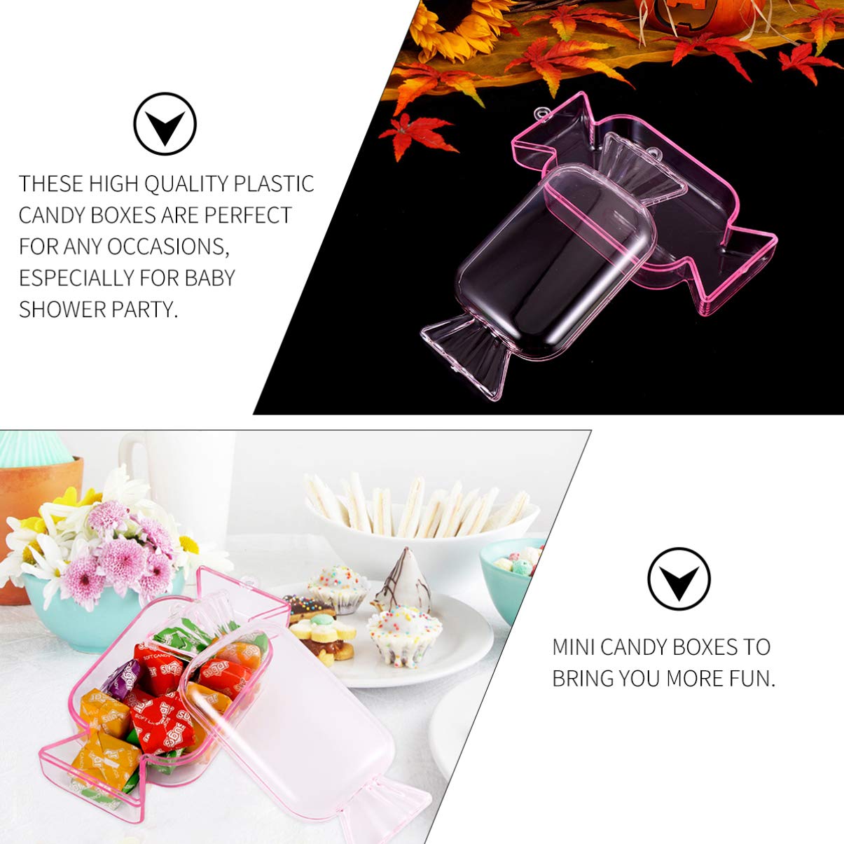 NUOBESTY 12-Piece Extra Large Clear Plastic Candy Containers for Halloween, Parties & Weddings - Transparent Polystyrene Candy Storage Boxes & Display Stands - Perfect for Bulk Candy, Treats, Snacks & Small Item Organization