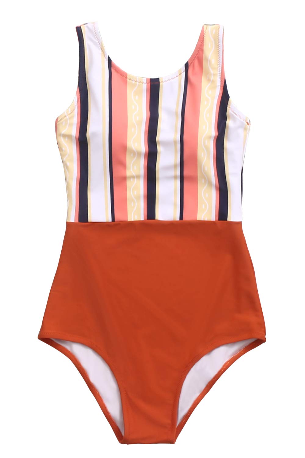 ZINPRETTY Women's Athletic One Piece Swimsuit - High Waisted Bathing Suit with Striped Design, High Cut Sports Swimwear & Backless Bikini for Swimming, Beach Vacation, Pool Party and Water Sports