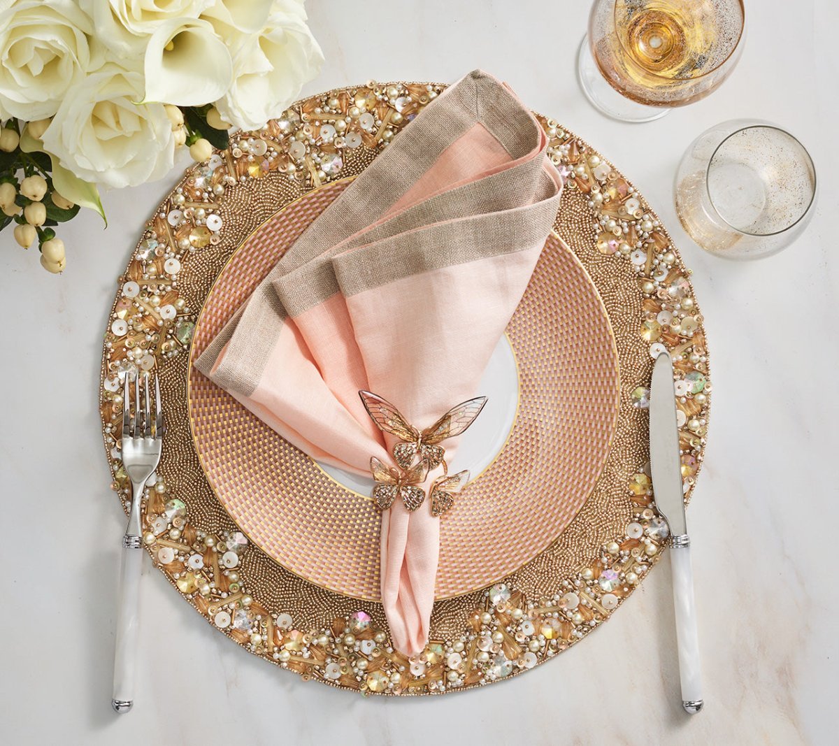 Elegant Flutter Napkin Rings Set of 4 - Gold Silver Rose Gold Wedding Dinner Party Tableware Decor - Perfect for Holiday Gatherings, Bridal Showers & Fine Dining
