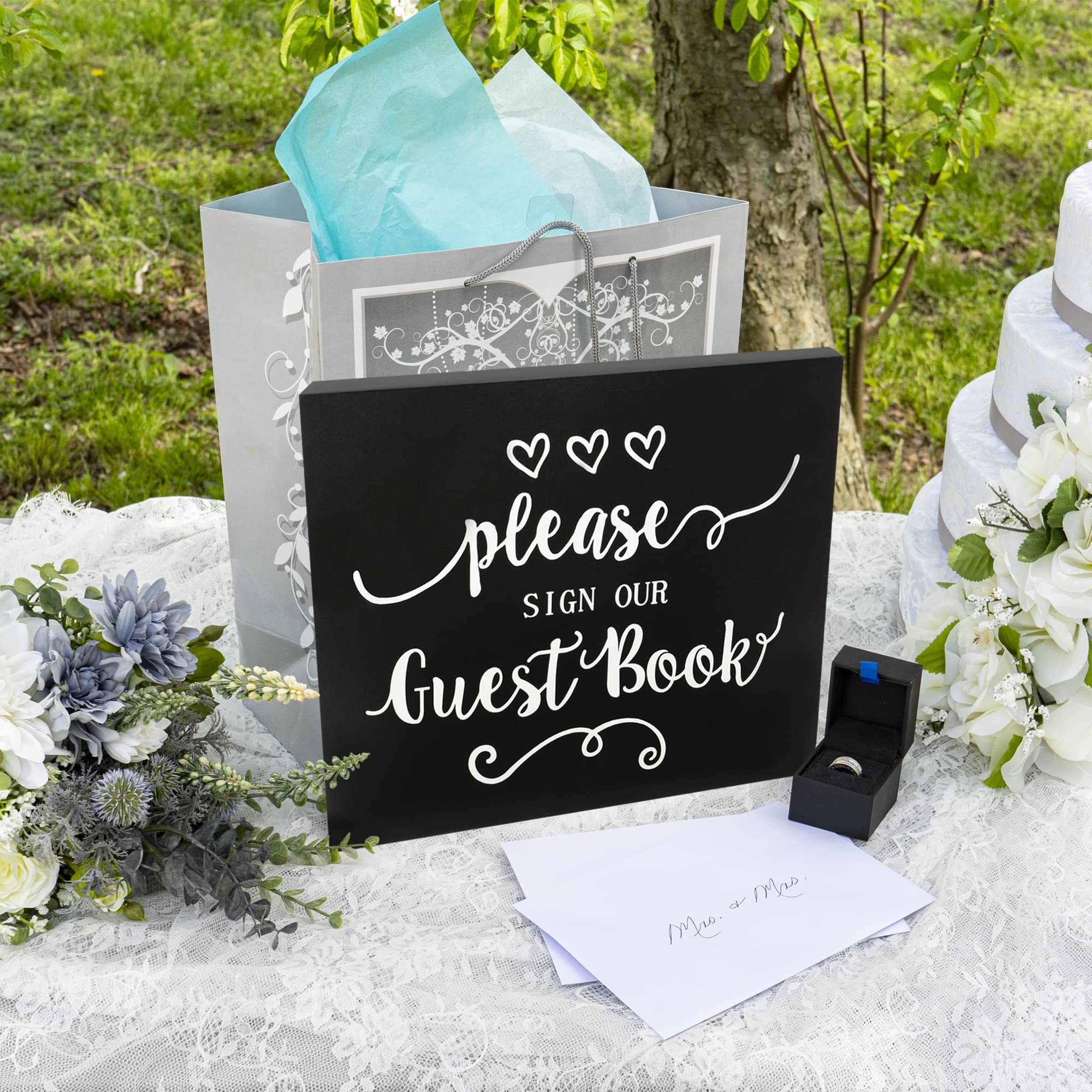JennyGems Guest Book Sign - Elegant Black Guestbook Table Decor for Weddings, Parties & Baby Showers | Made in USA | Perfect for Reception Entry & Gift Table Display