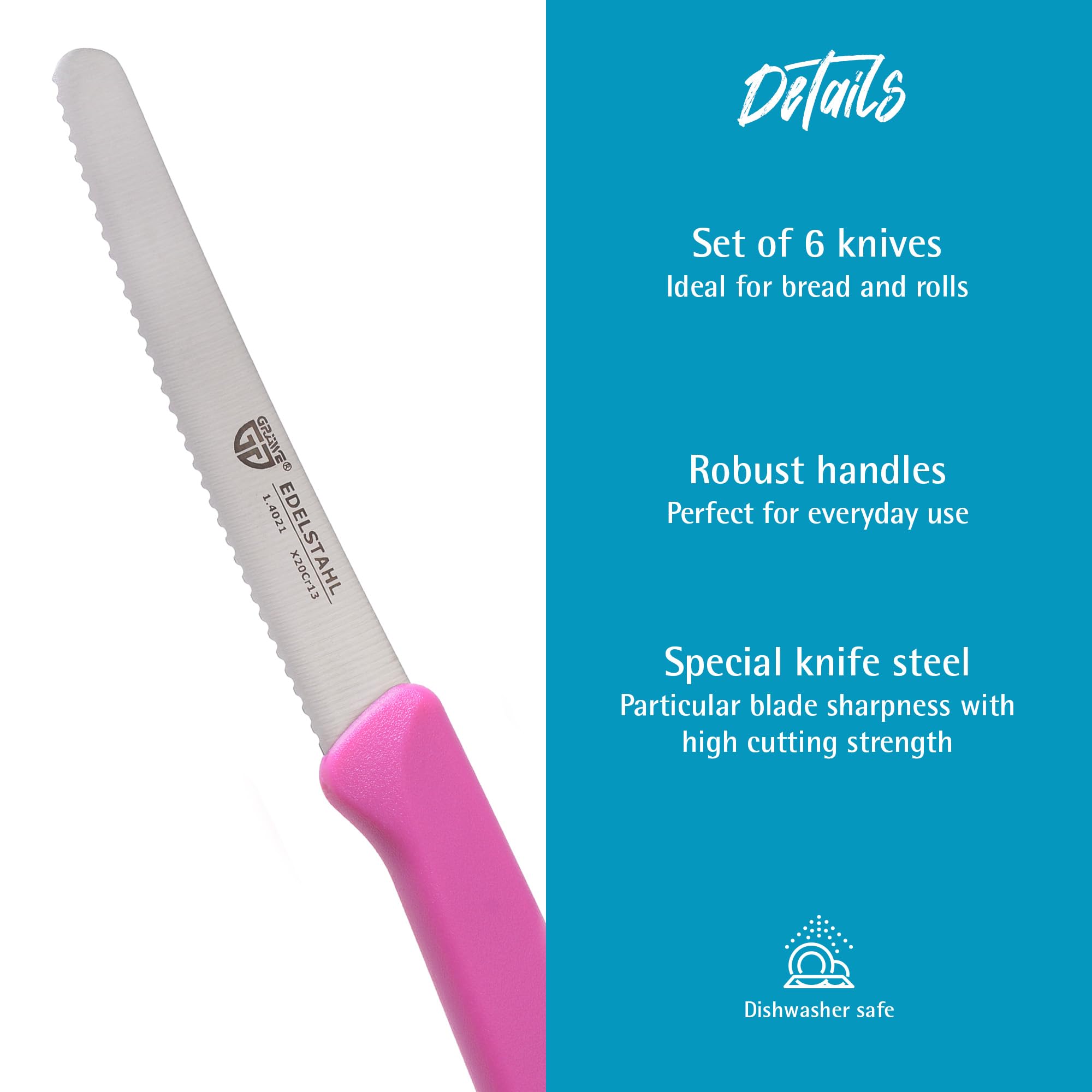 6-Piece Serrated Table Knife Set - 8.3 Inch Pink Bread Knives for Cutting, Breakfast & Kitchen Use | Perfect for Slicing Bread, Fruits & Pastries | Dishwasher Safe Kitchen Utensils